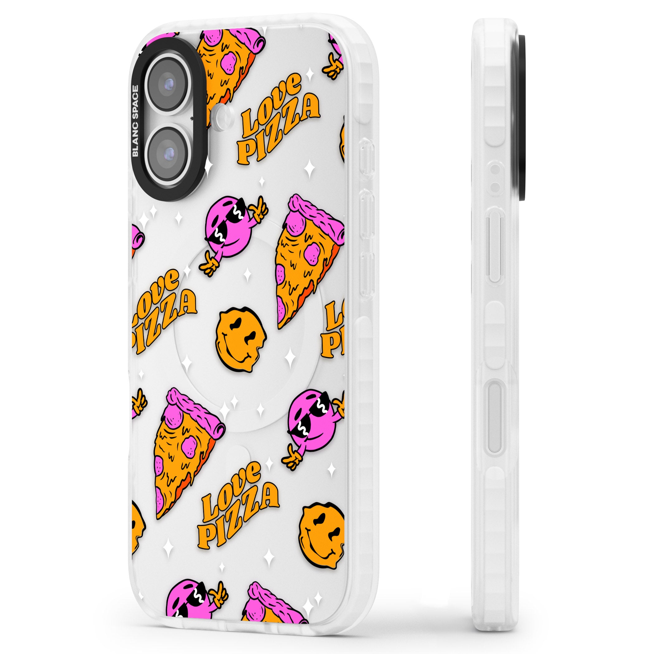 Psychedelic Love Pizza Pattern (Clear) iPhone 17 Impact Clear Phone Case Side Profile