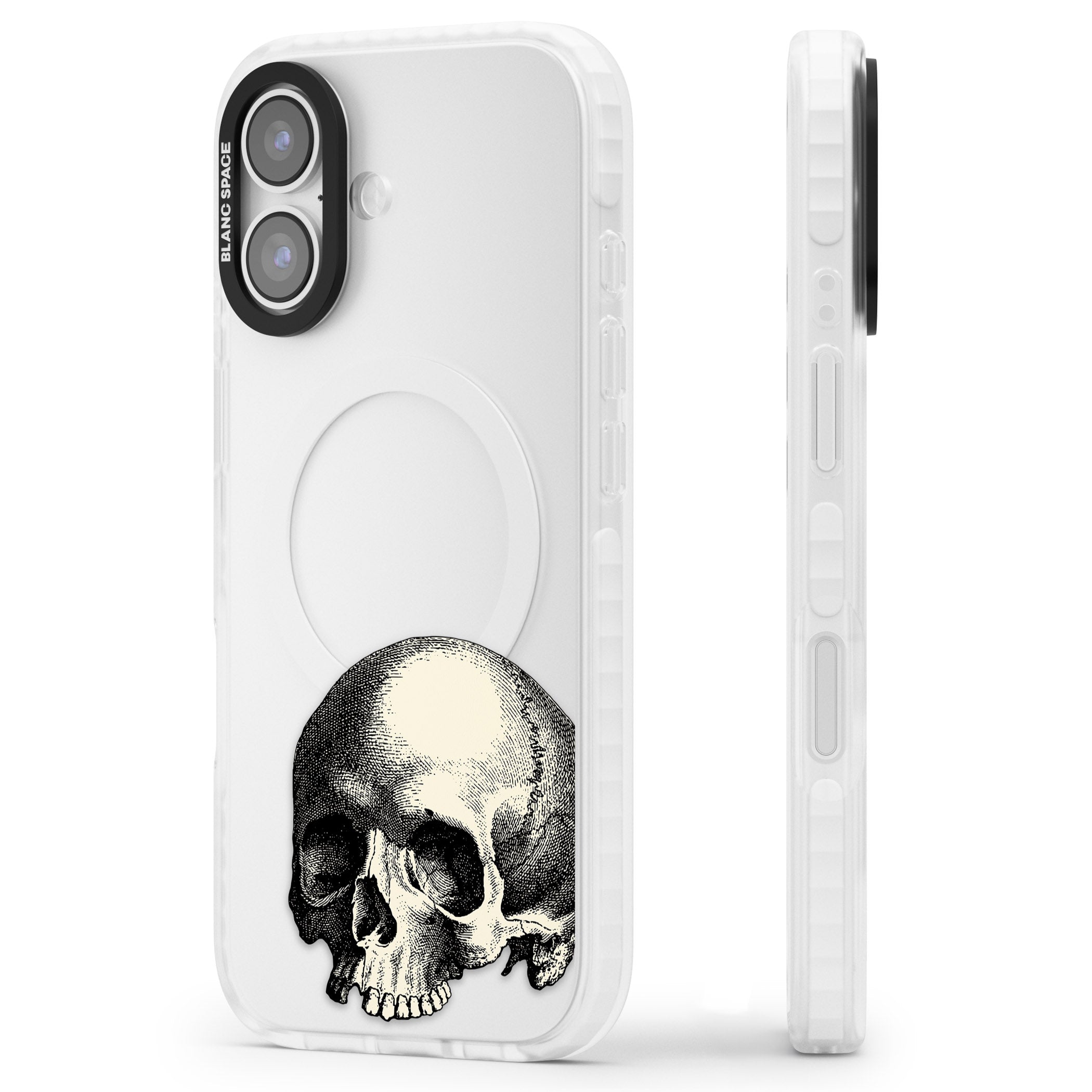 Minimal Vintage Skull iPhone 17 Impact Clear Phone Case Side Profile