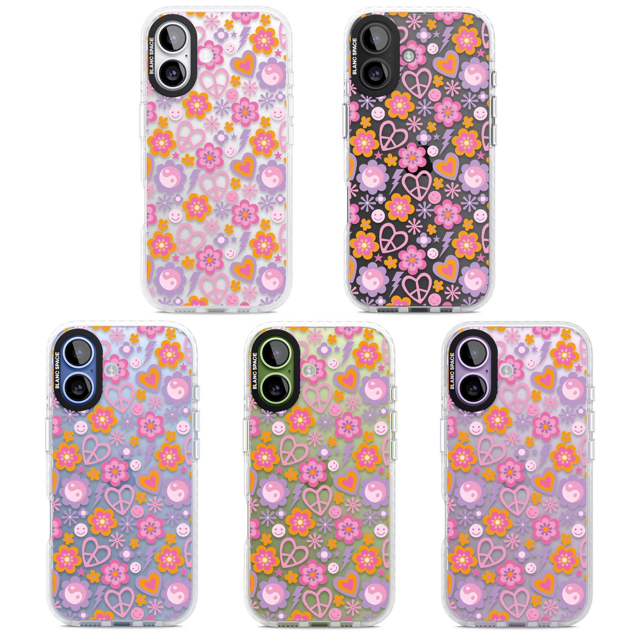 Peace, Love And Flowers Pattern iPhone 17 Impact Clear Phone Case APT Impact Protection