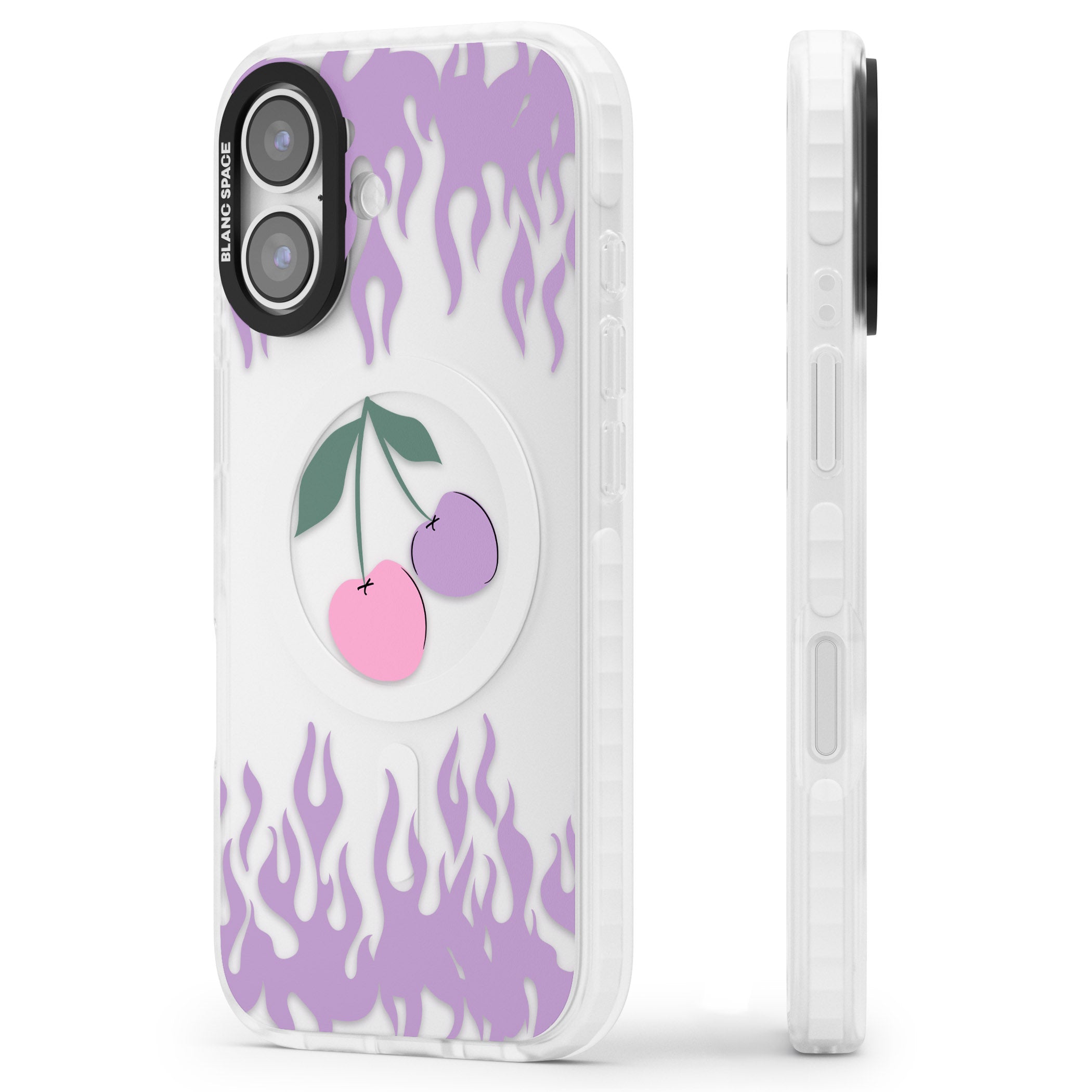 Cherries N' Flames iPhone 17 Impact Clear Phone Case Side Profile