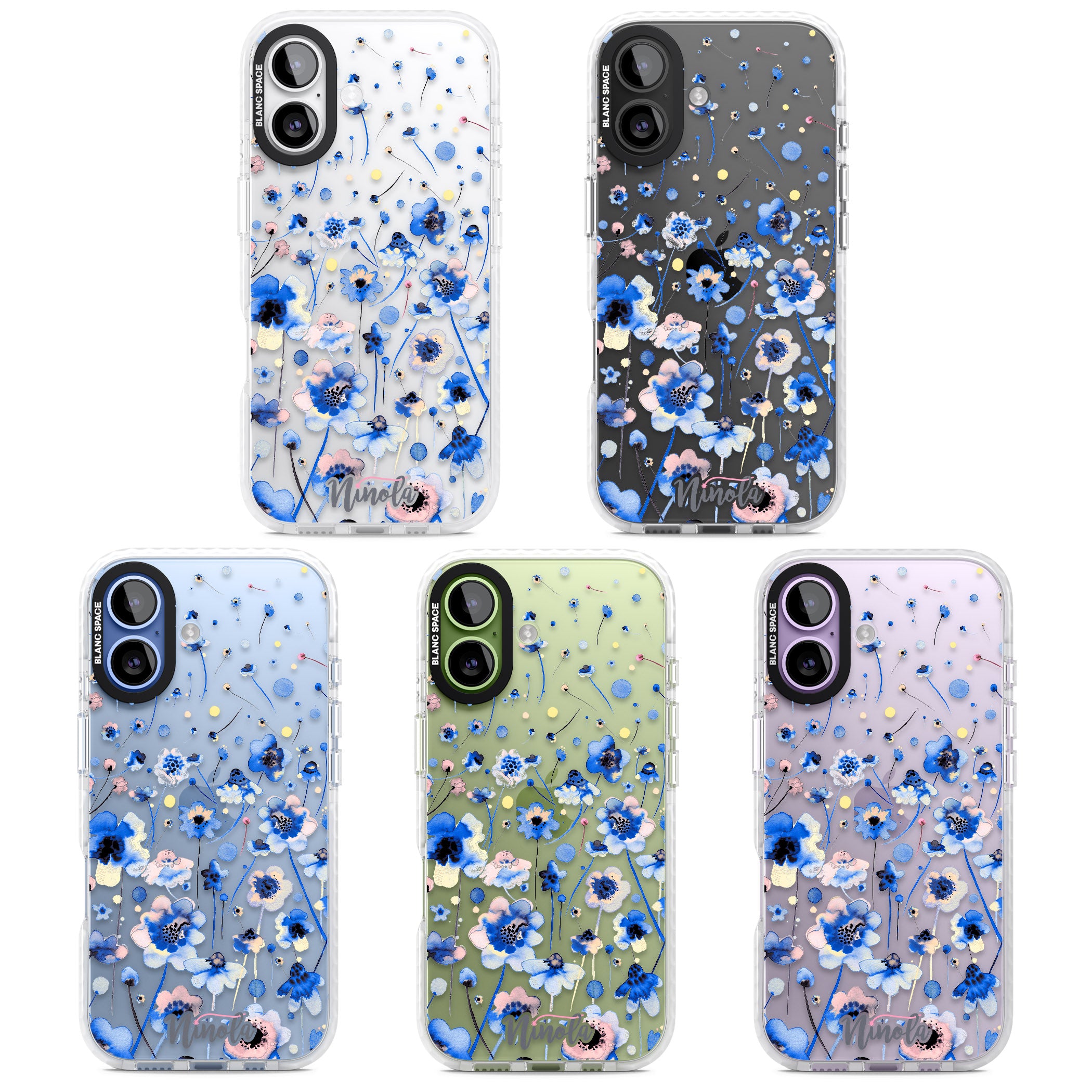 Ink Flowers Blue iPhone 17 Impact Clear Phone Case APT Impact Protection