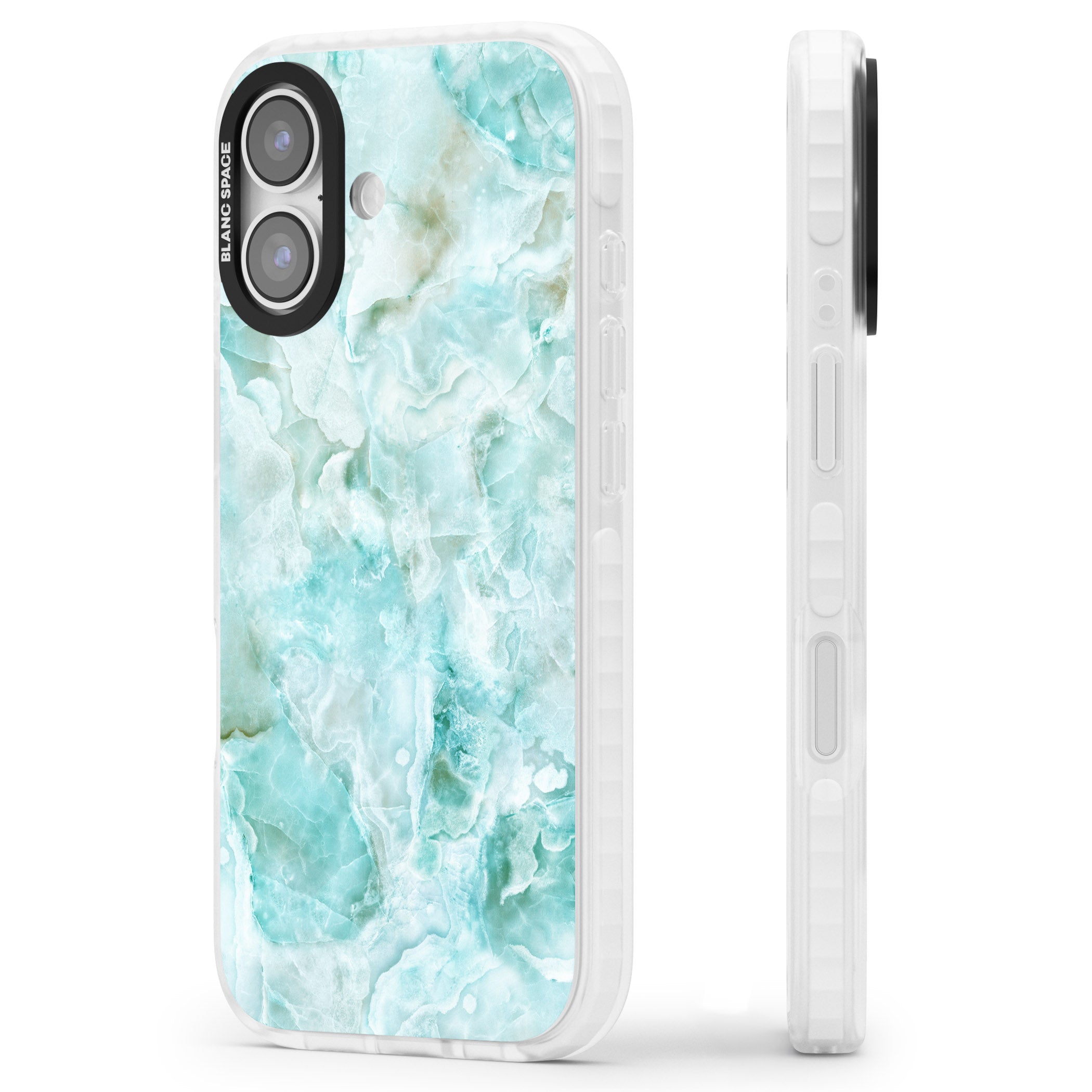 Aqua Onyx Marble iPhone 17 Impact Clear Phone Case Side Profile