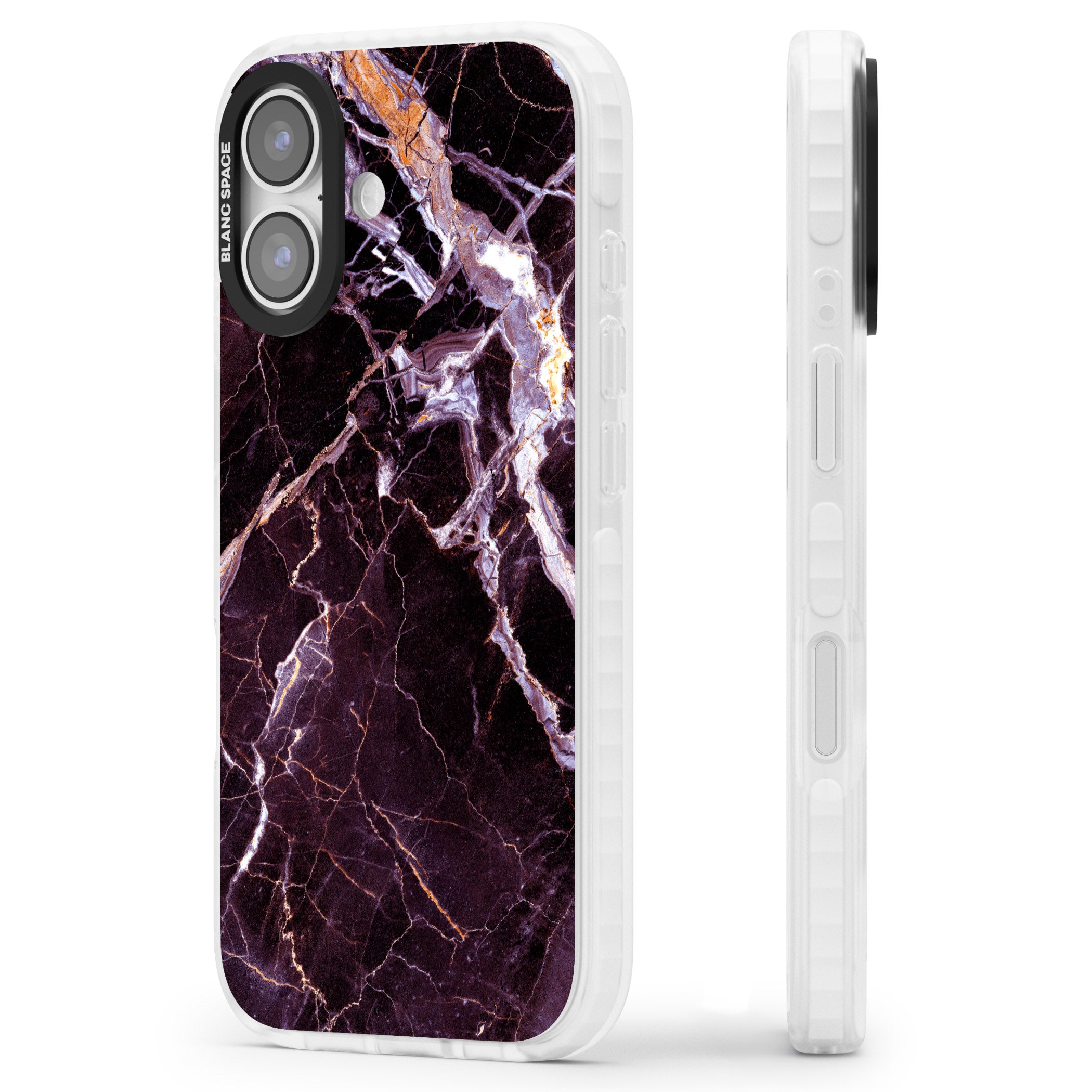 Violet Shatter Marble iPhone 17 Impact Clear Phone Case Side Profile