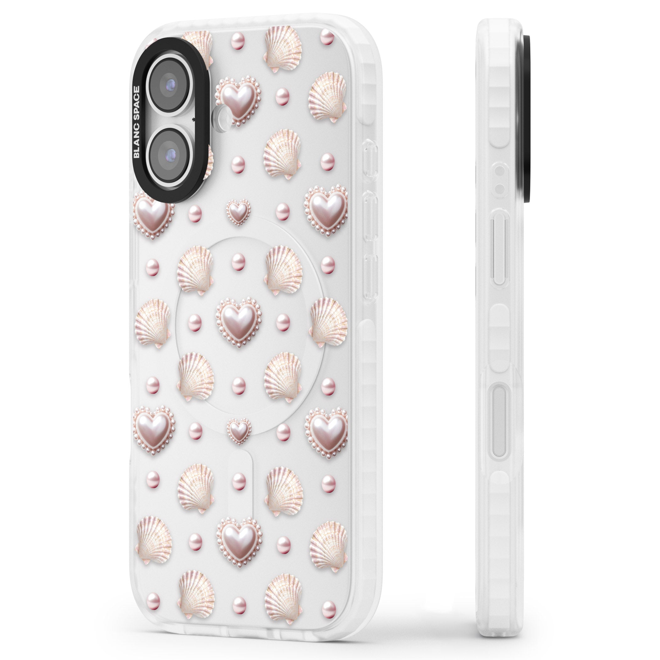 Pearl Hearts iPhone 17 Impact Clear Phone Case Side Profile
