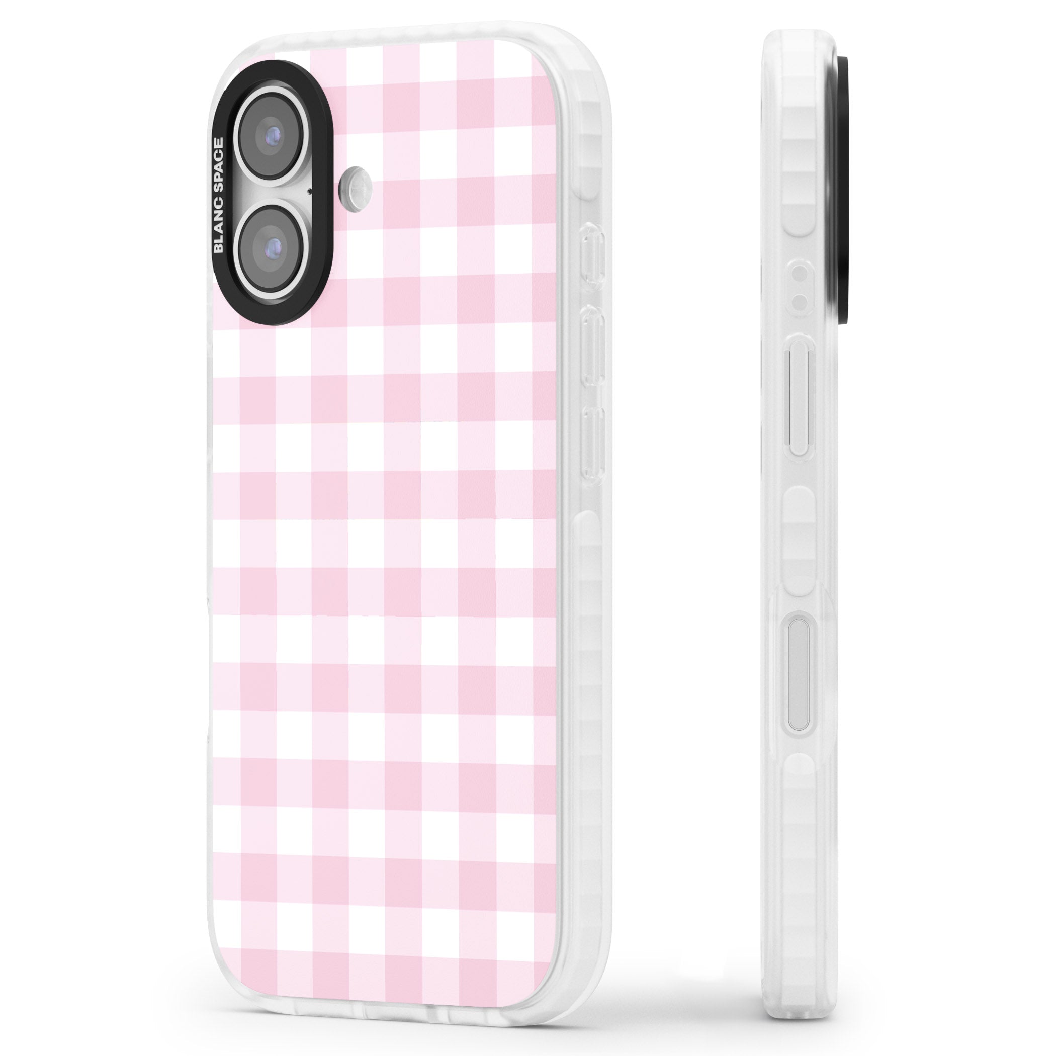 Pink Gingham Pattern iPhone 17 Impact Clear Phone Case Side Profile