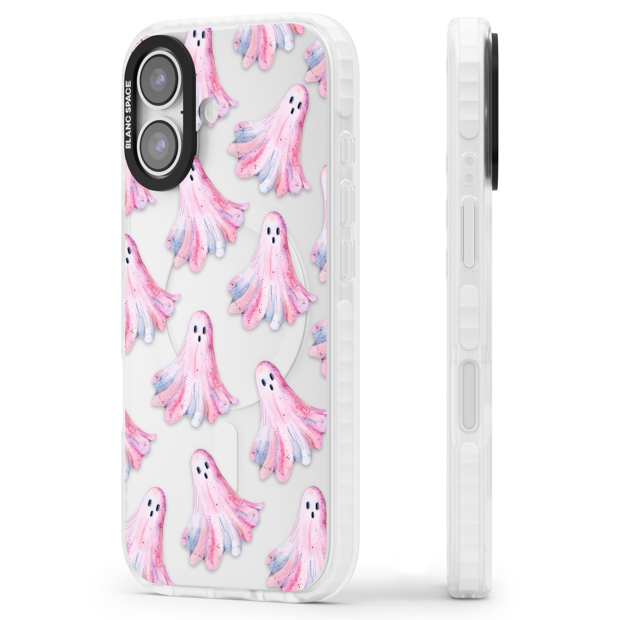 Pink Ghosts iPhone 17 Impact Clear Phone Case Side Profile