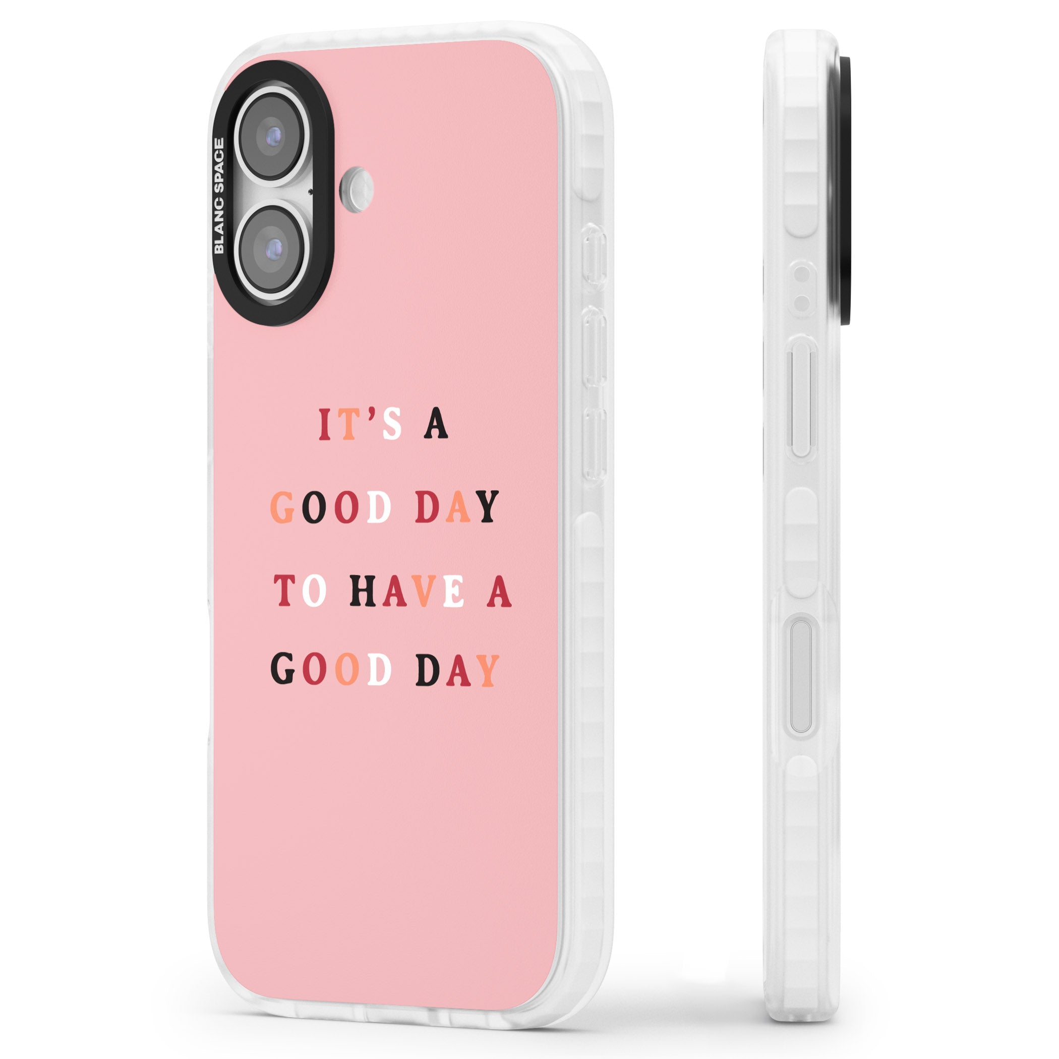 Good Day Pink Quote iPhone 17 Impact Clear Phone Case Side Profile