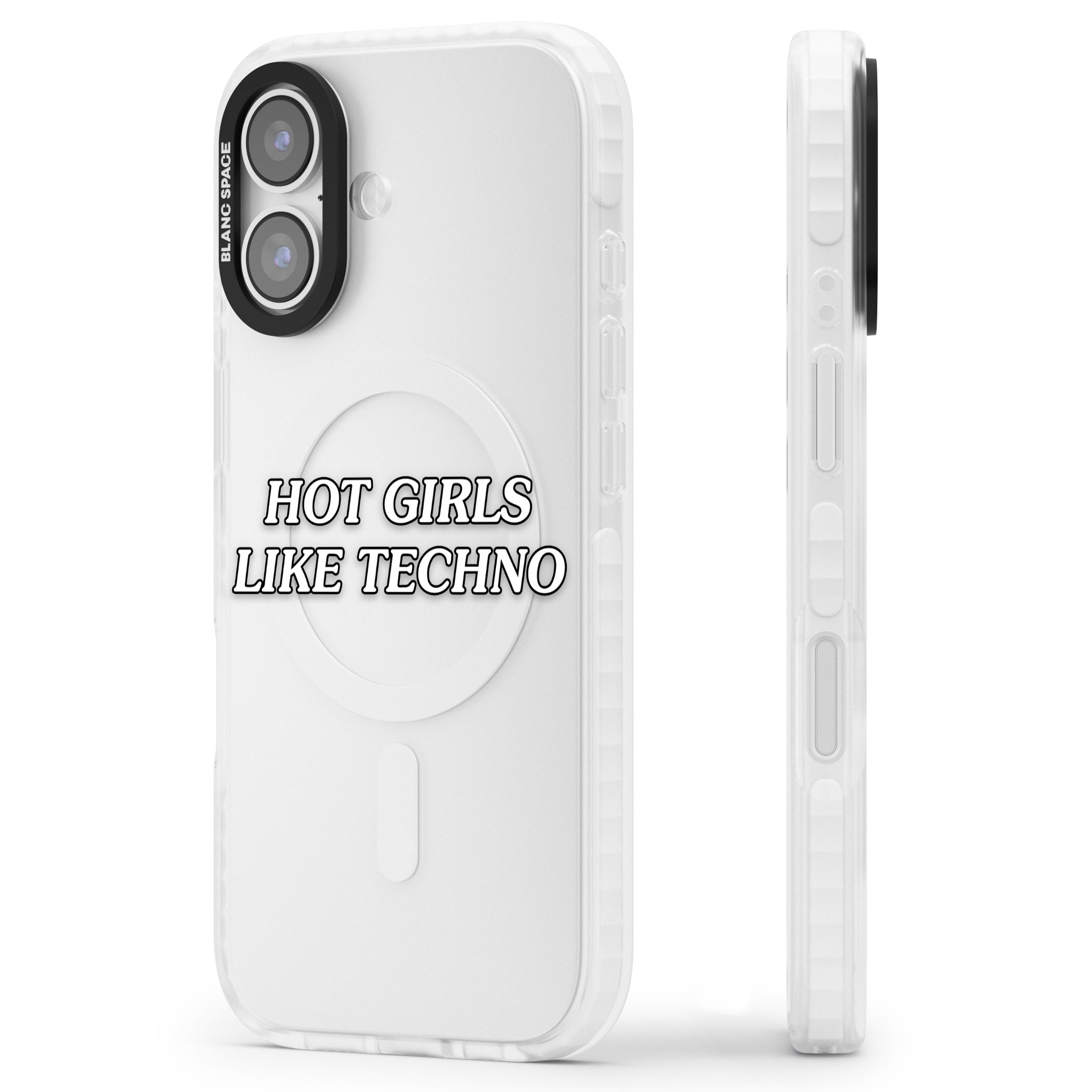 Hot Girls Like Techno iPhone 17 Impact Clear Phone Case Side Profile