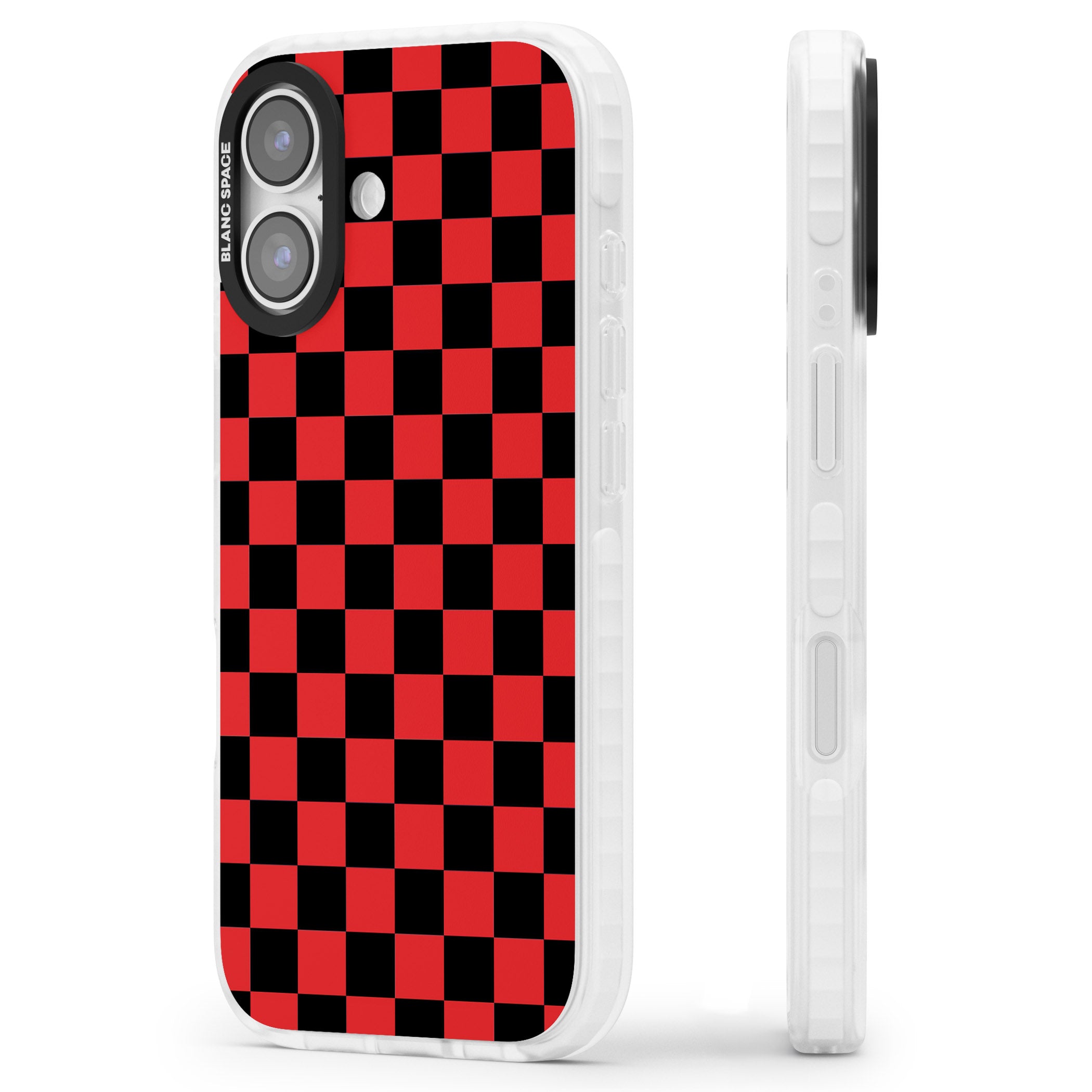 Red Black Checkered iPhone 17 Impact Clear Phone Case Side Profile