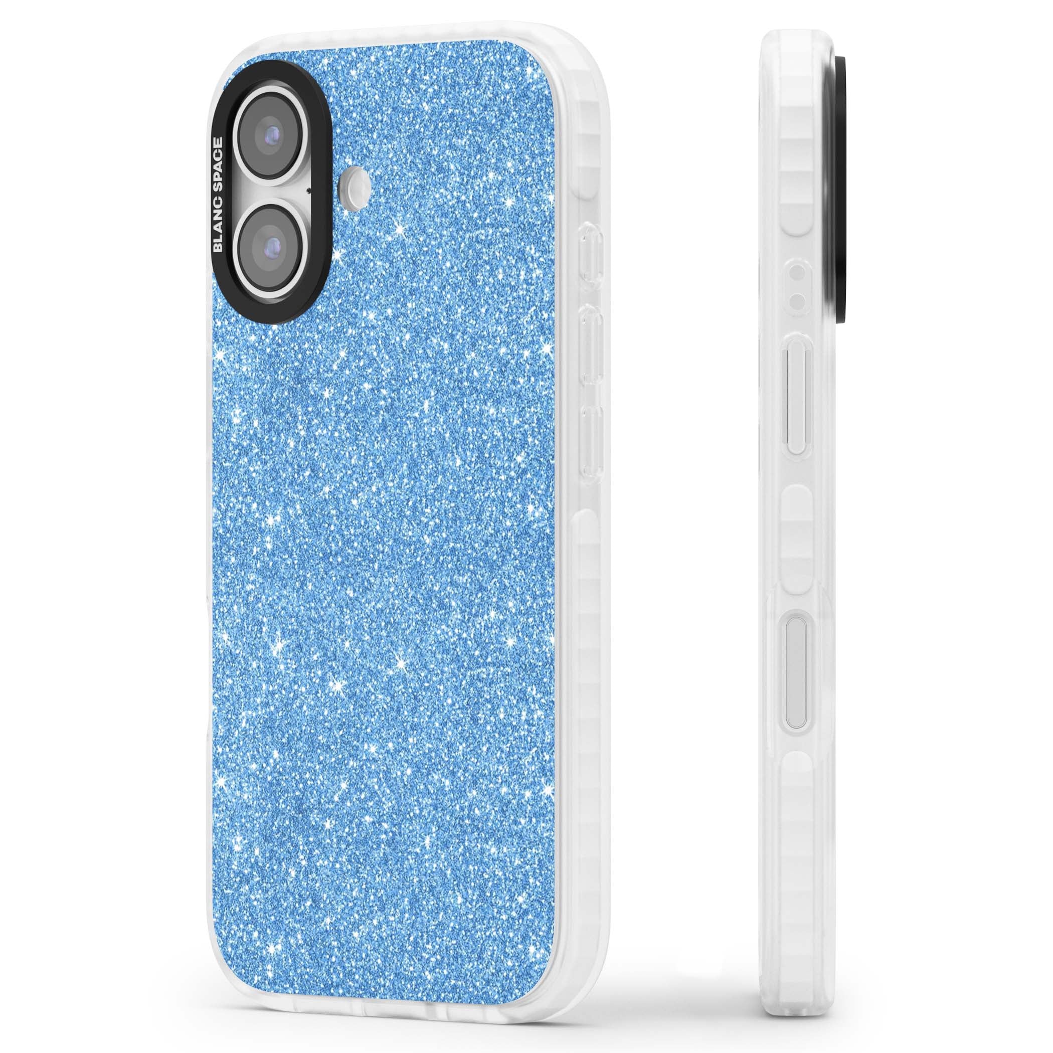 Blue Glitter blue glitter iPhone case featuring dense sparkling cerulean glitter with a glamorous shimmering finish | Black Impact case for iPhone 17