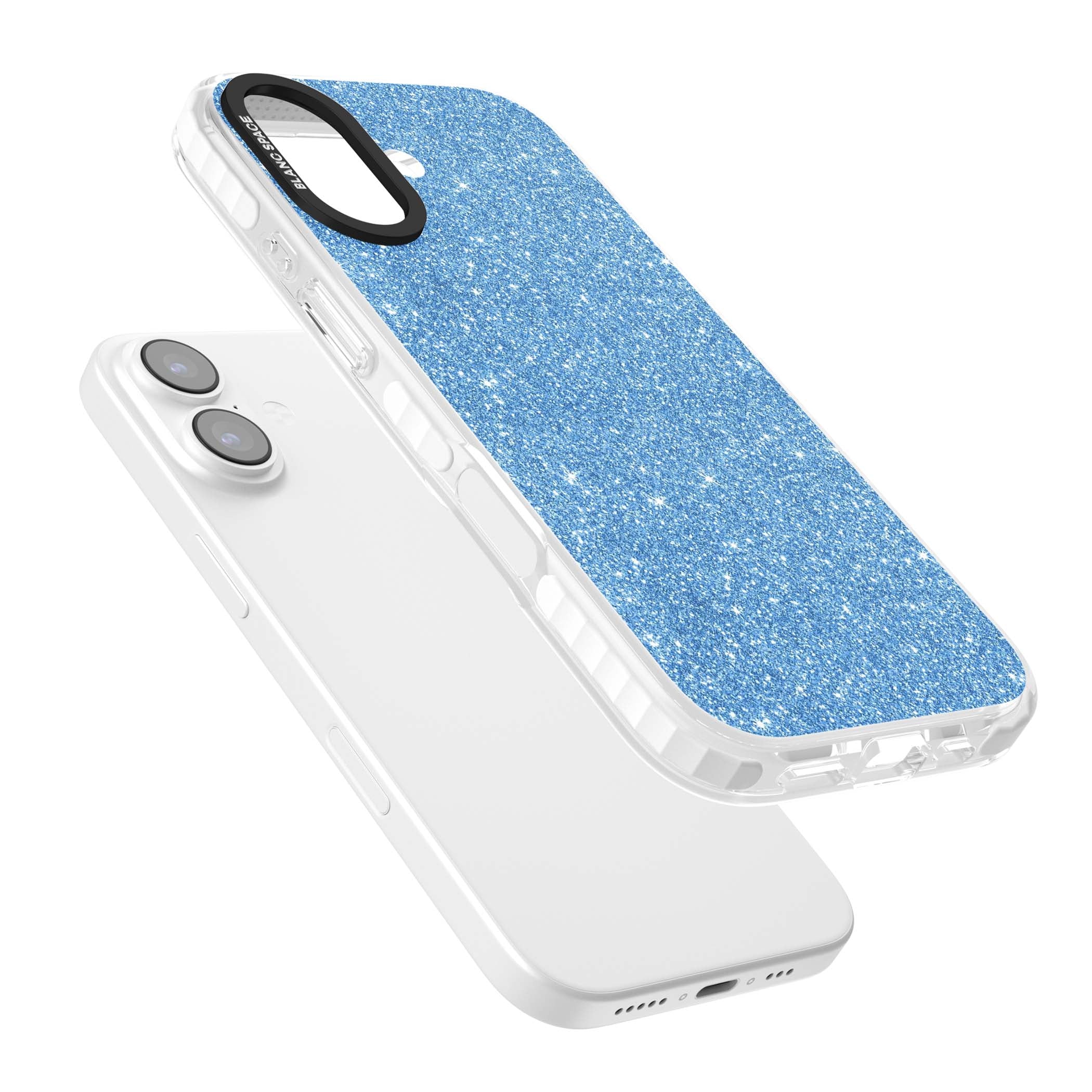Blue Glitter blue glitter iPhone case featuring dense sparkling cerulean glitter with a glamorous shimmering finish | Black Impact case for iPhone 17