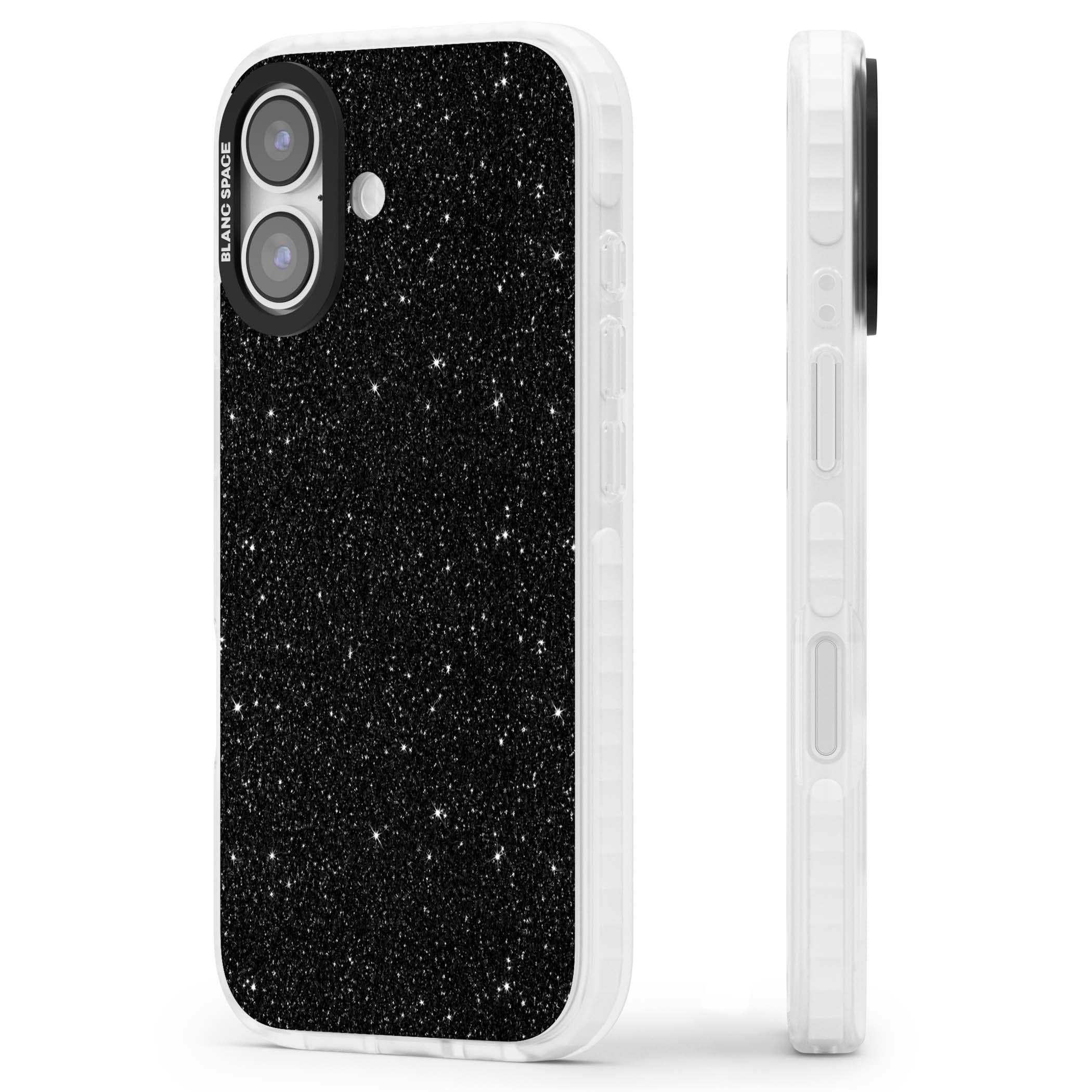 Black Glitter black glitter iPhone case featuring an all-over sparkly shimmer pattern on a jet black base | Black Impact case for iPhone 17
