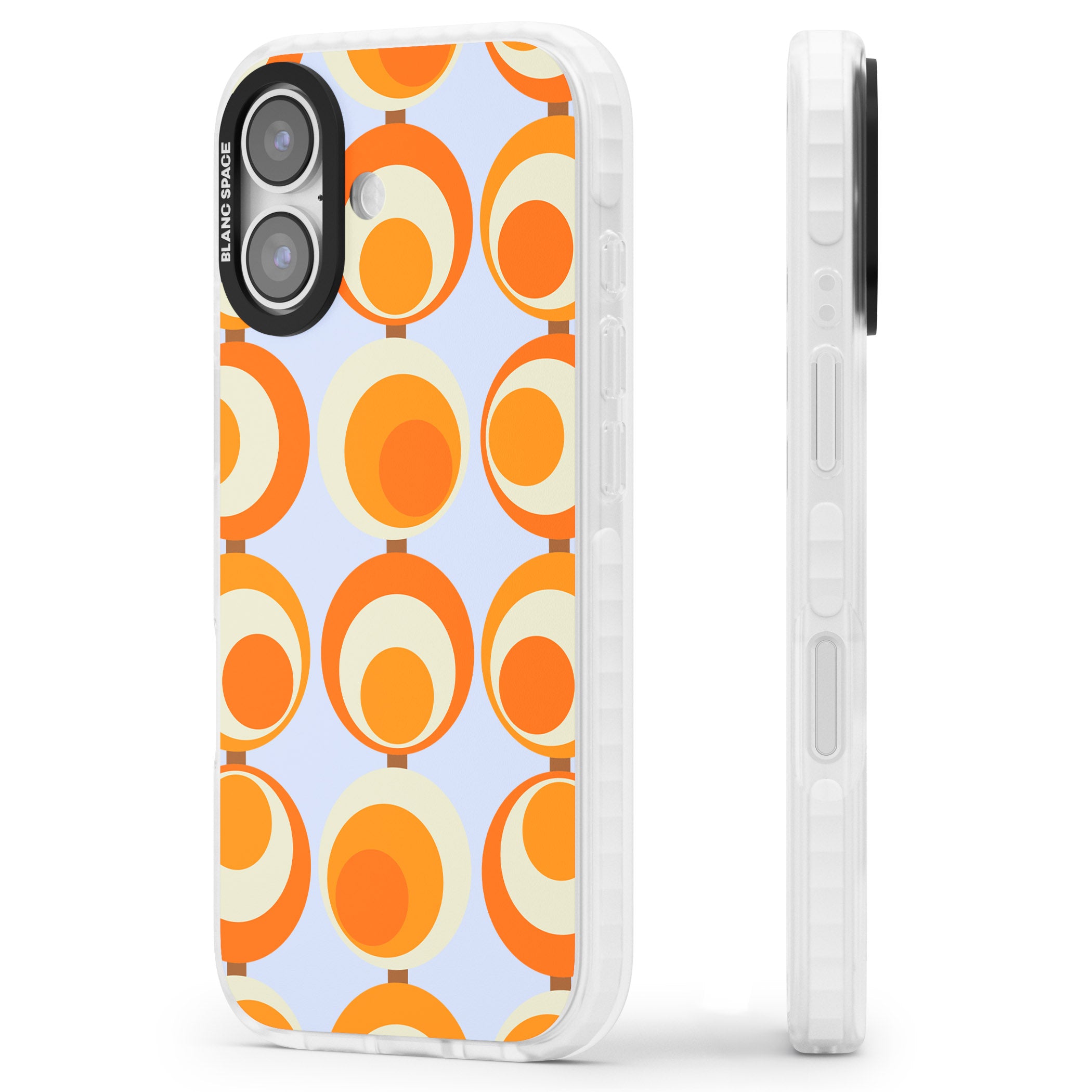 Mid Century Blue Orange Pattern iPhone 17 Impact Clear Phone Case Side Profile