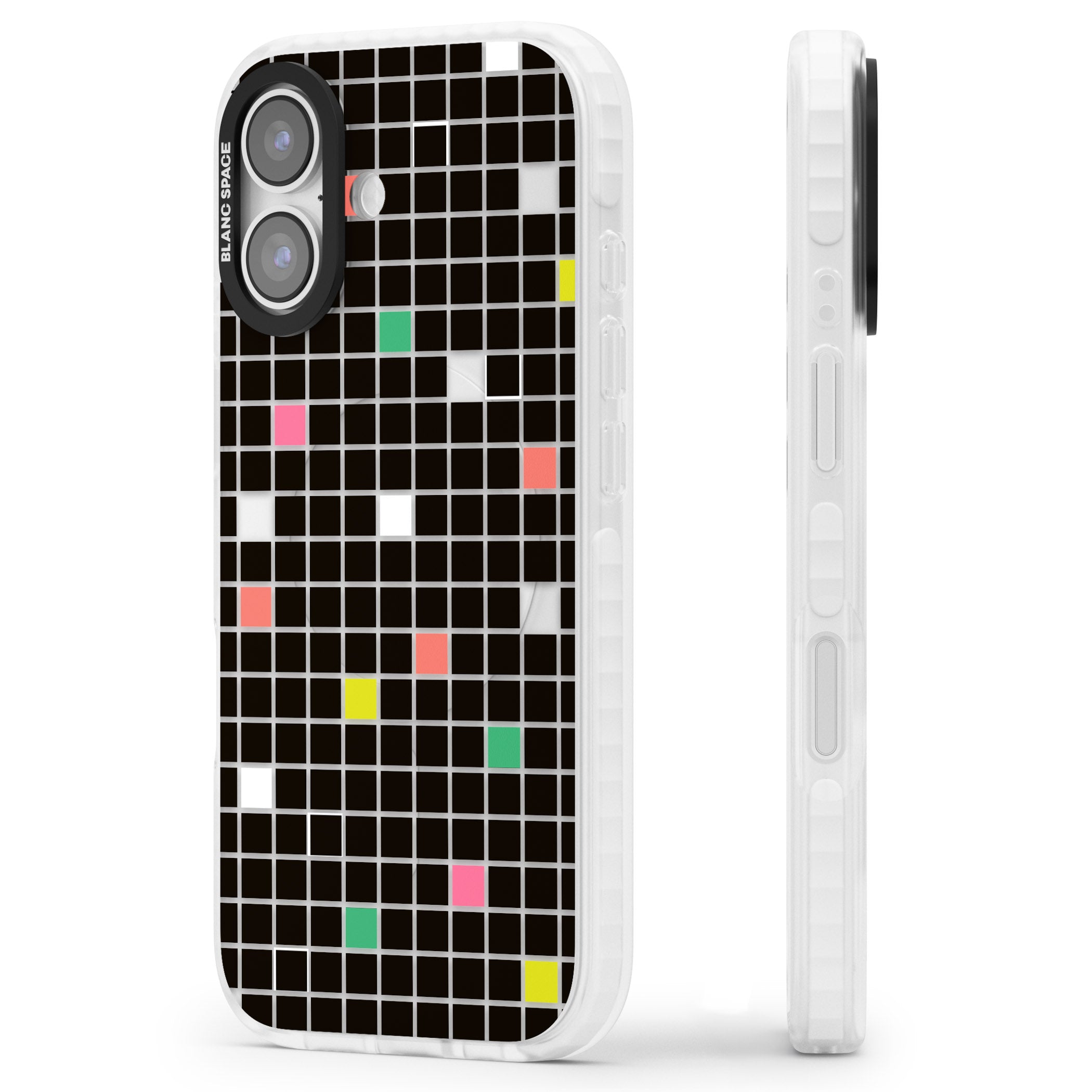 Vibrant Black Geometric Grid iPhone 17 Impact Clear Phone Case Side Profile