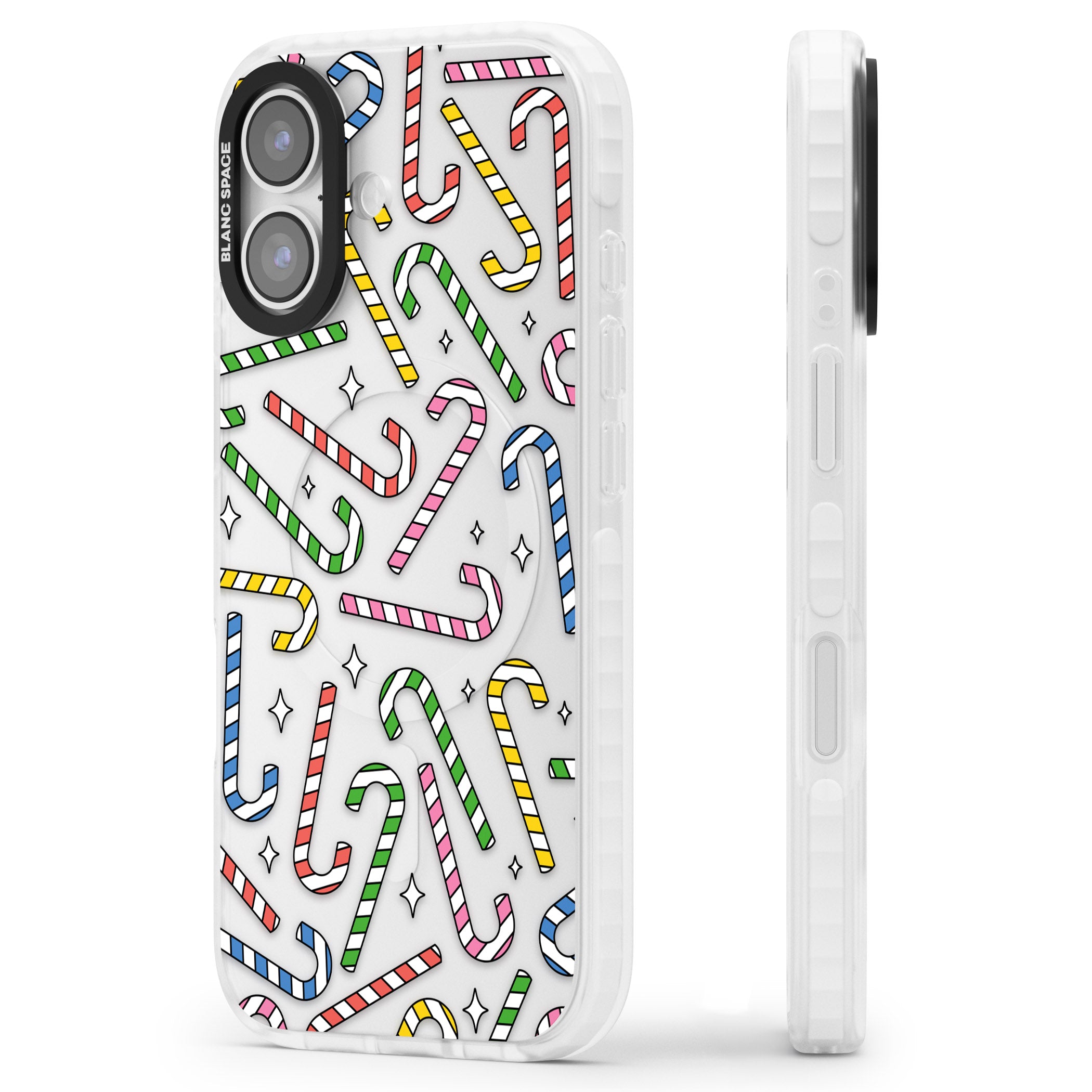 Colourful Stars & Candy Canes iPhone 17 Impact Clear Phone Case Side Profile