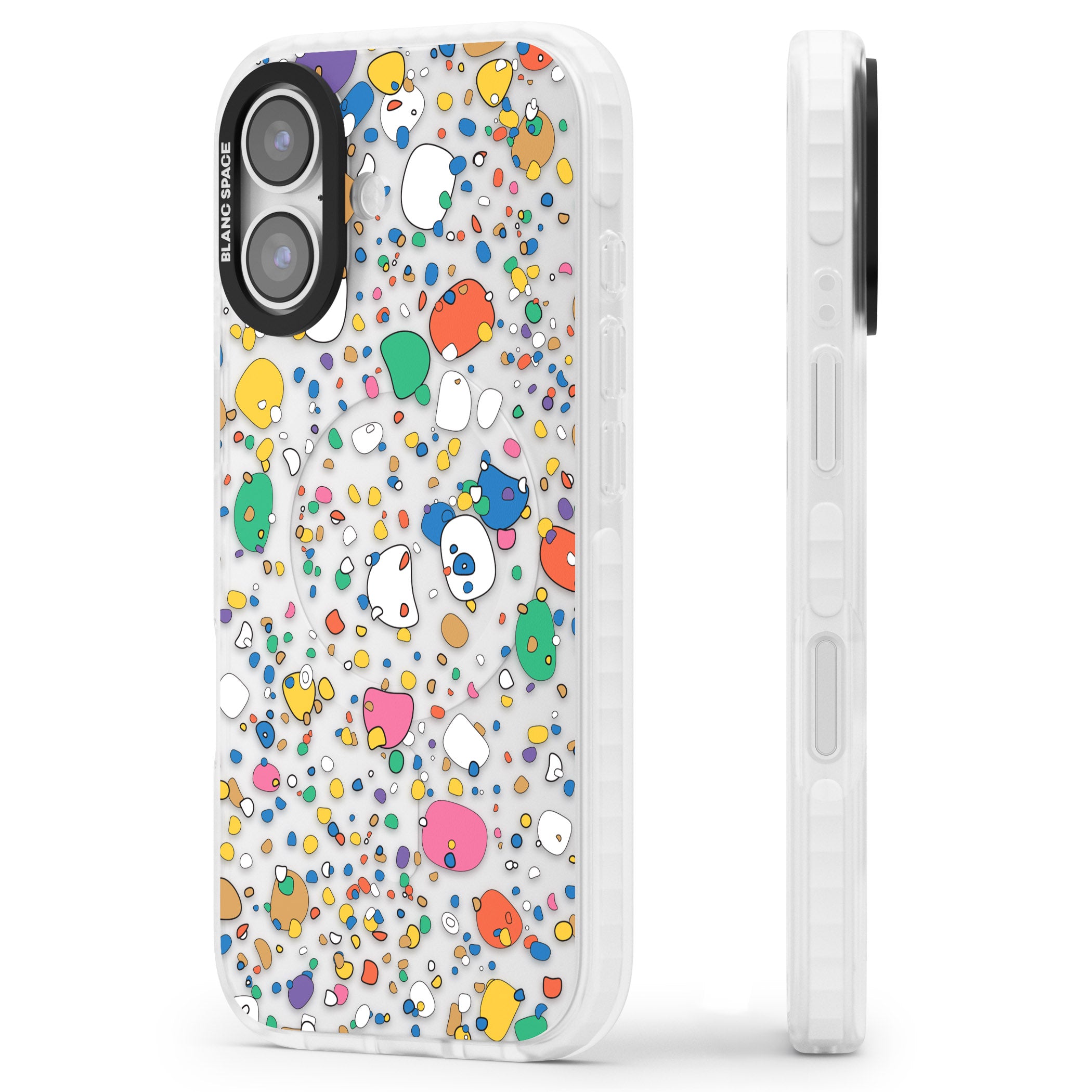 Colourful Confetti Pebbles iPhone 17 Impact Clear Phone Case Side Profile