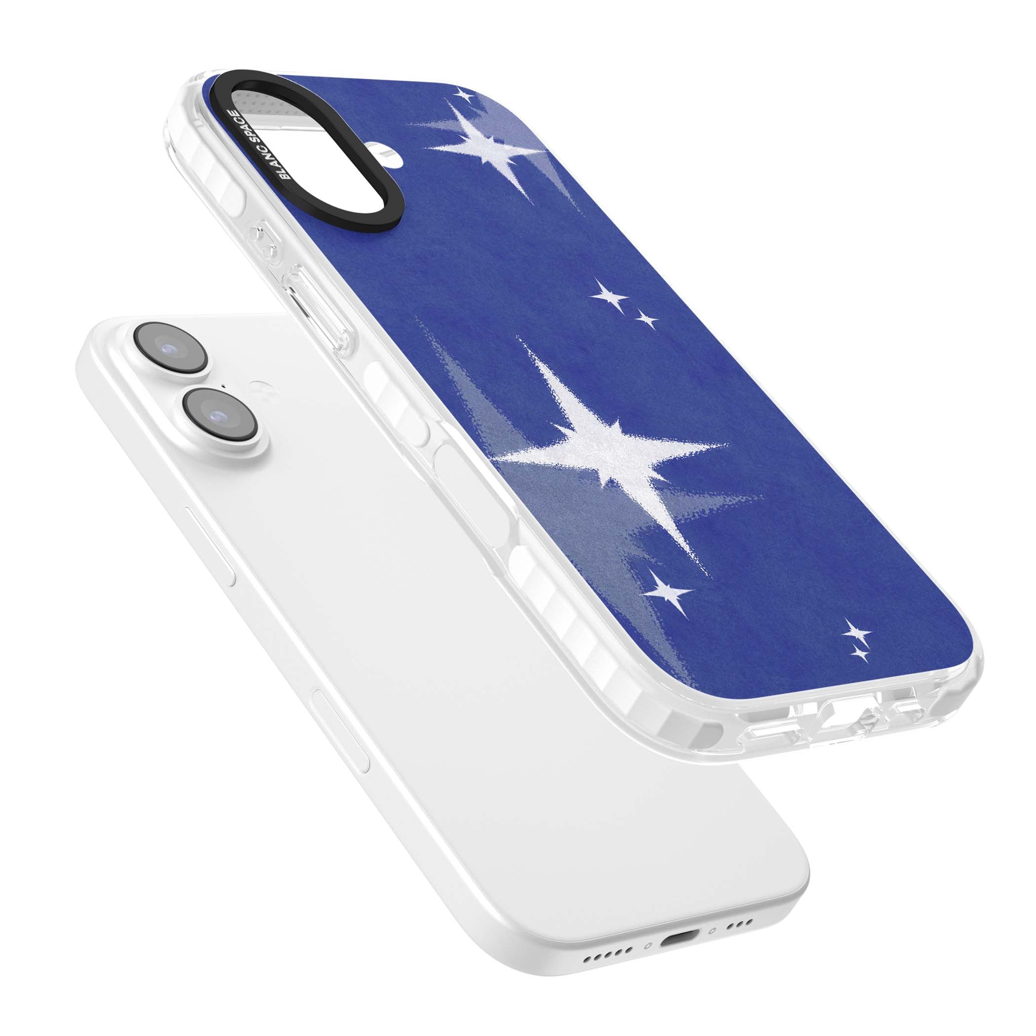 Blue Sparkle celestial iPhone case featuring sparkling silver stars on a deep blue painterly night sky | Black Impact case for iPhone 17