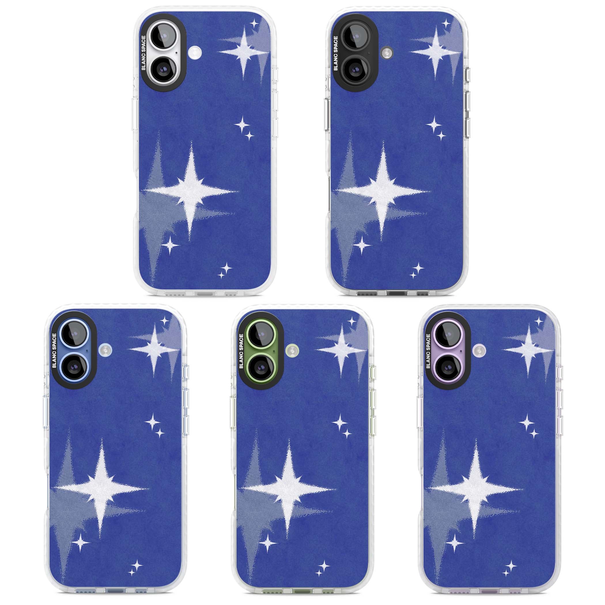 Blue Sparkle celestial iPhone case featuring sparkling silver stars on a deep blue painterly night sky | Black Impact case for iPhone 17