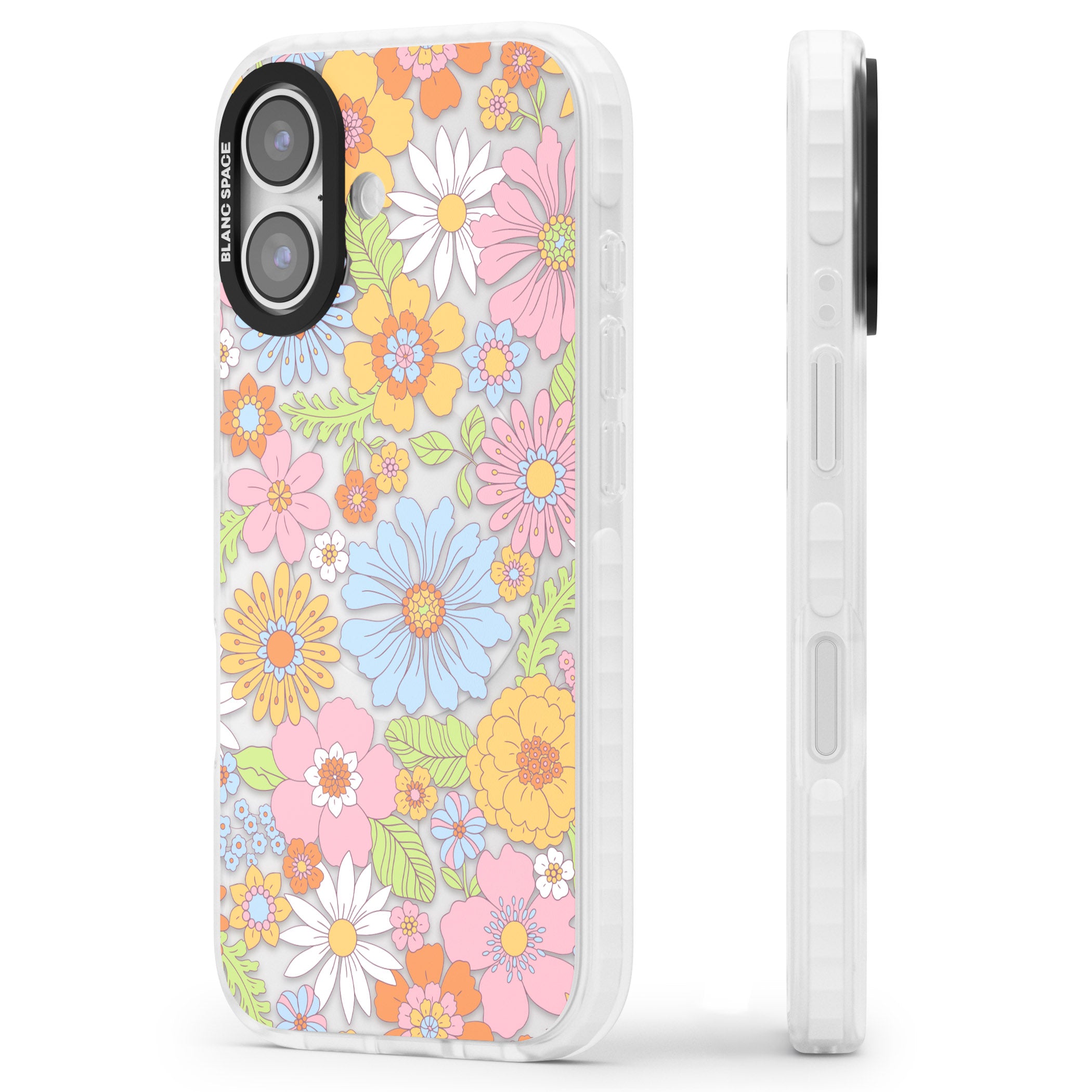 Pastel Flower Pattern iPhone 17 Impact Clear Phone Case Side Profile