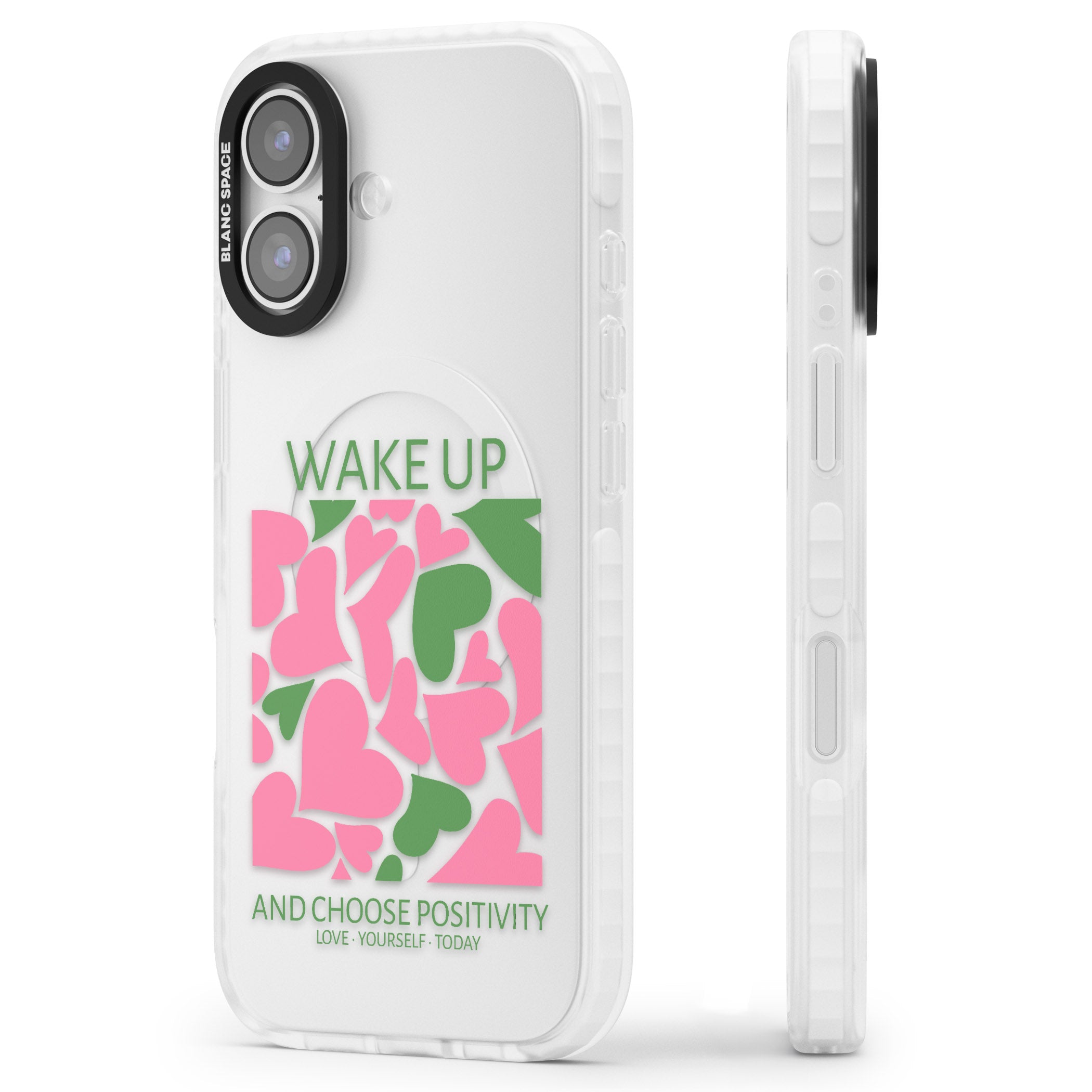 Wake Up And Choose Positivity iPhone 17 Impact Clear Phone Case Side Profile