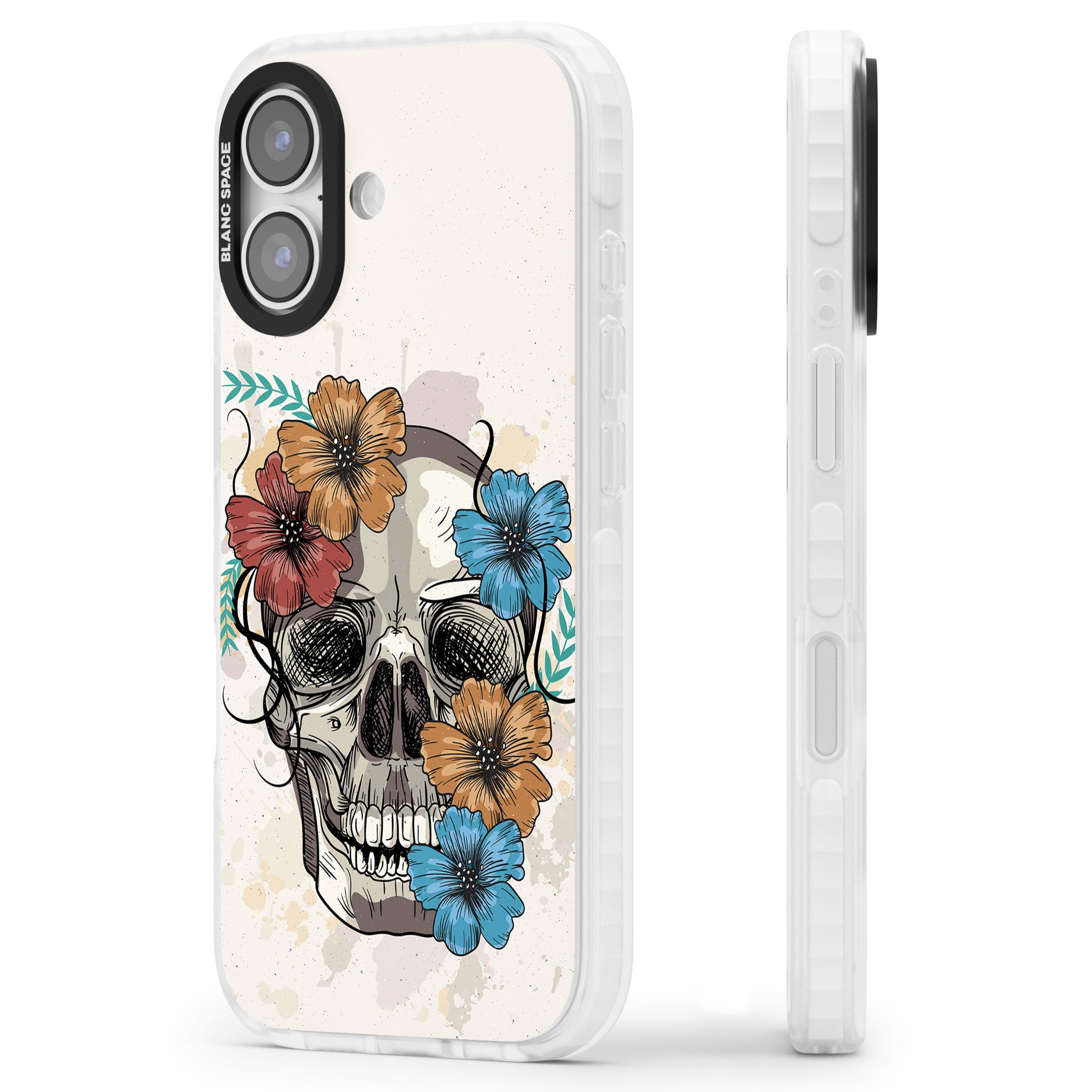 Sugar Skull Floral iPhone 17 Impact Clear Phone Case Side Profile