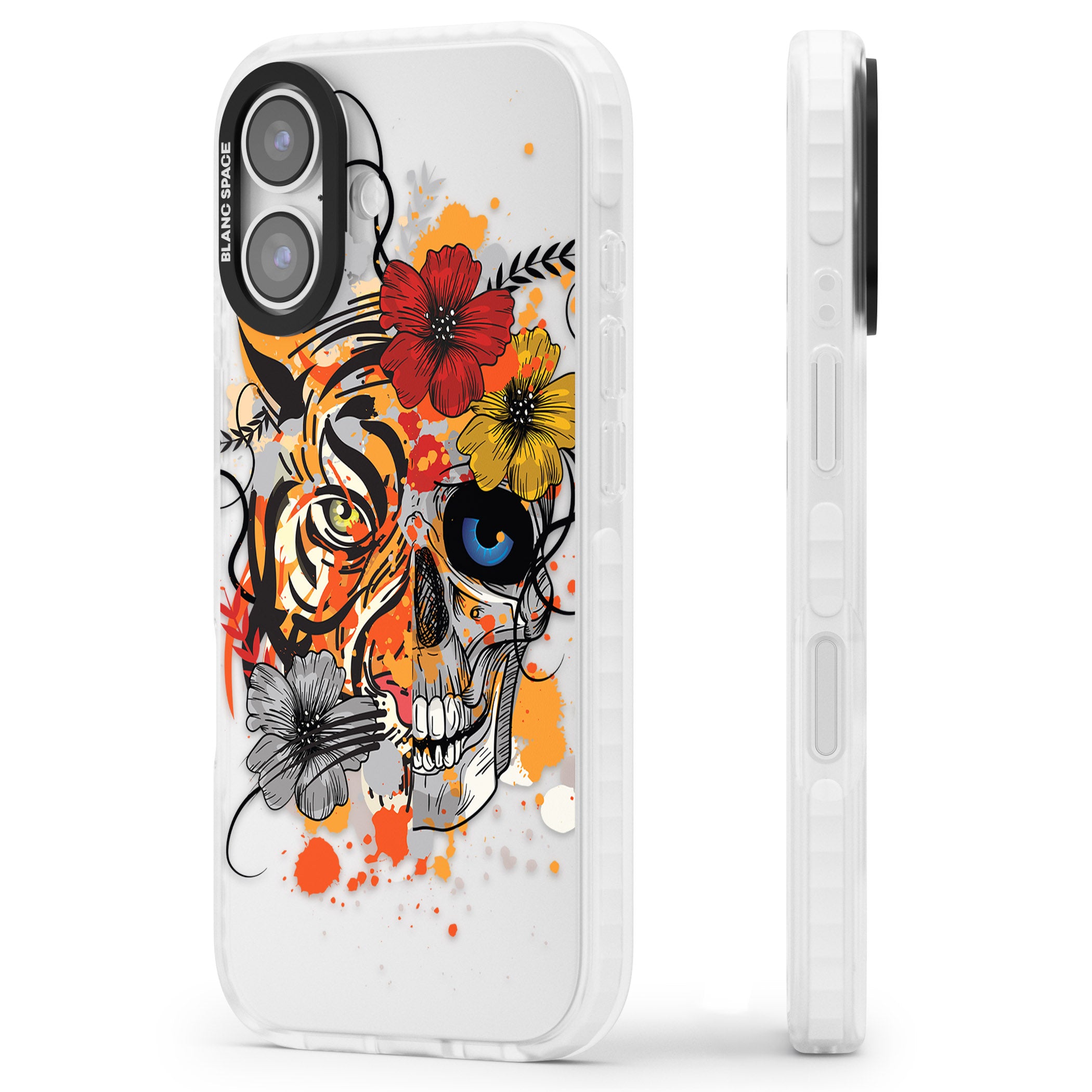 Sugar Skull Tiger Floral iPhone 17 Impact Clear Phone Case Side Profile