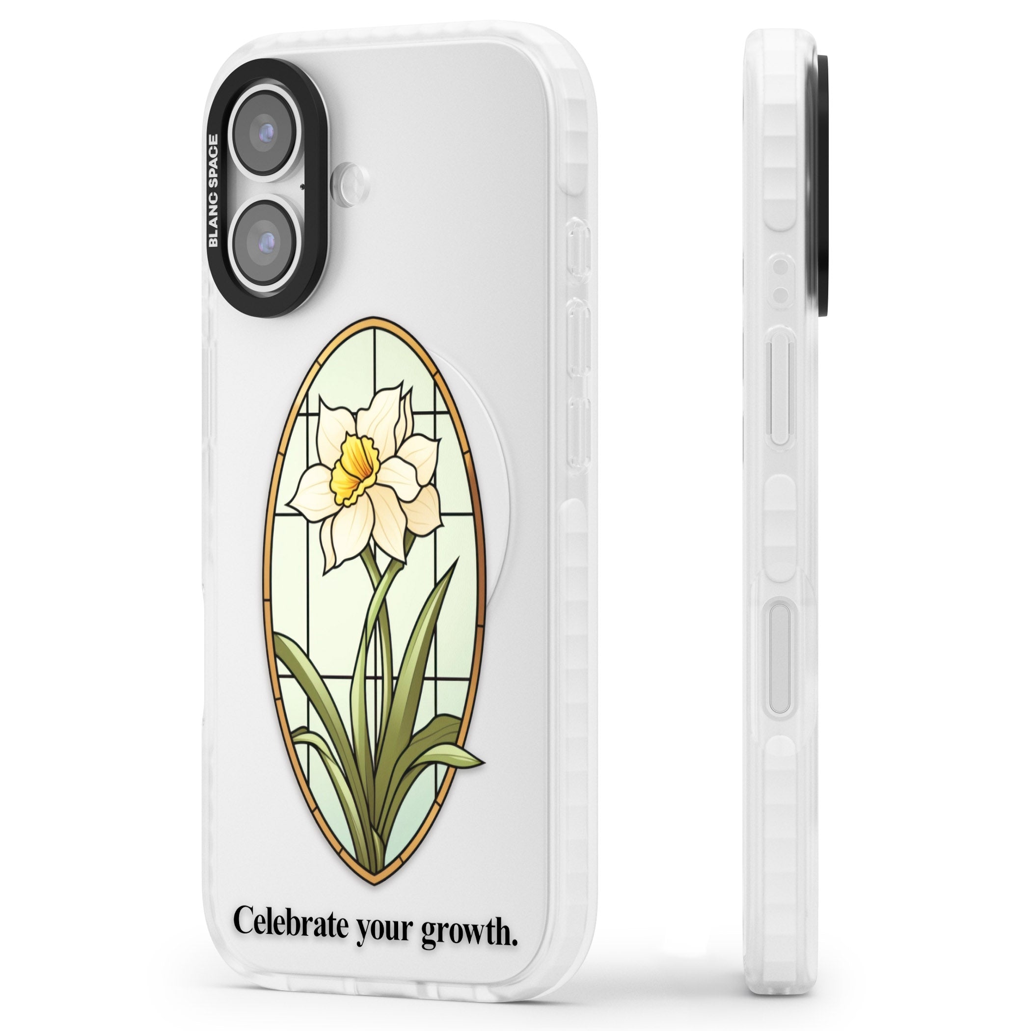Celebrate Your Growth iPhone 17 Impact Clear Phone Case Side Profile