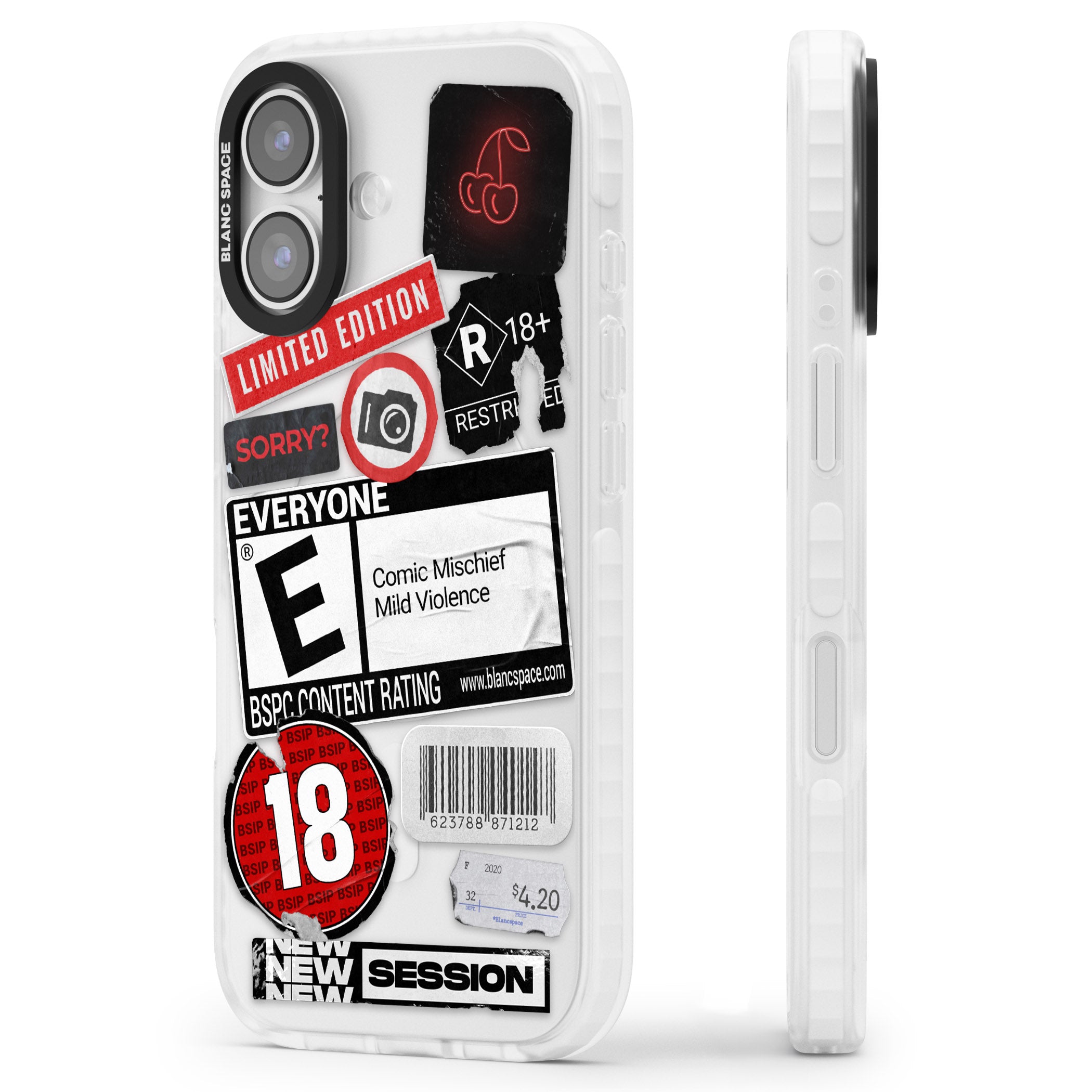 Rated 18+ Sticker Mix iPhone 17 Impact Clear Phone Case Side Profile
