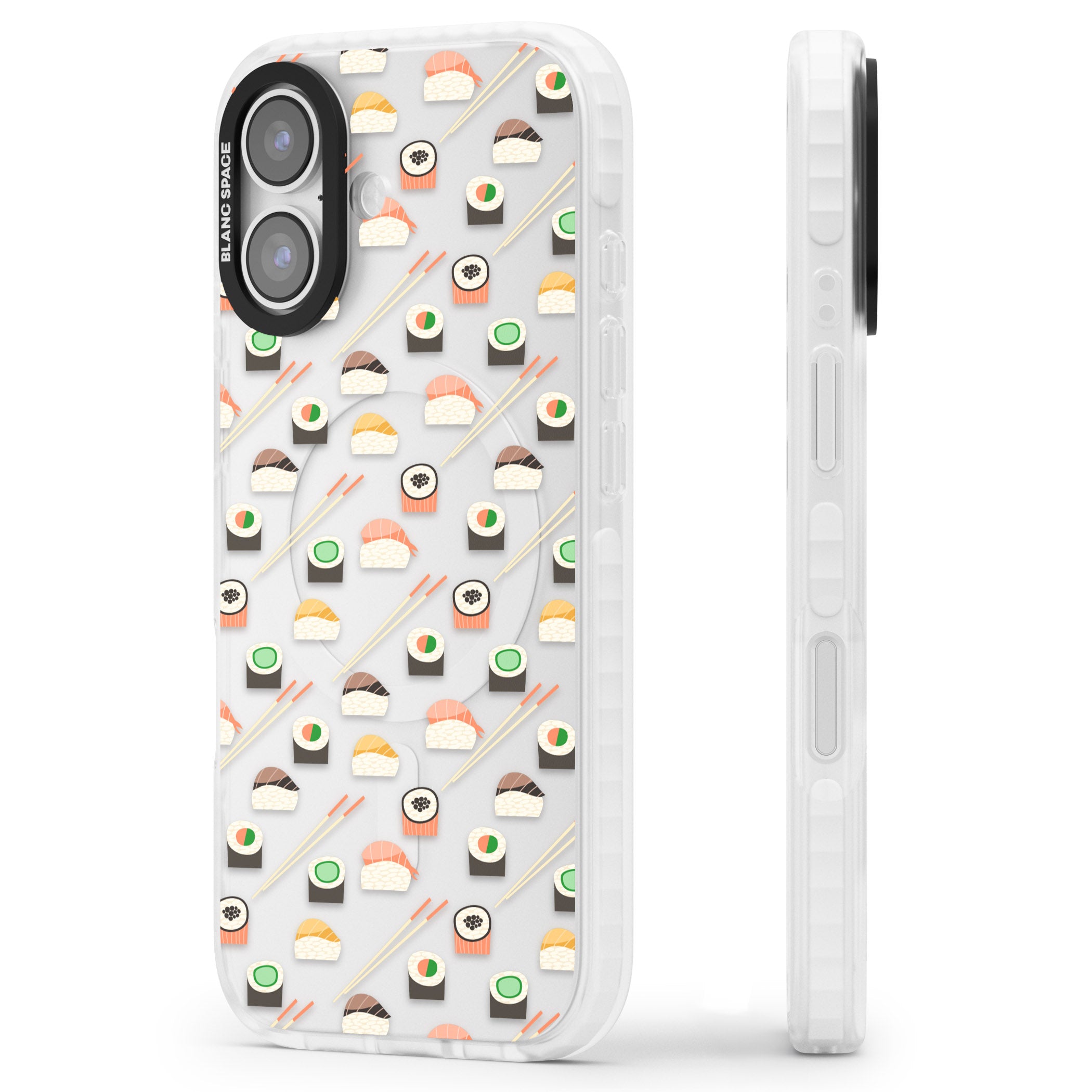 Sushi & Chopsticks Pattern iPhone 17 Impact Clear Phone Case Side Profile
