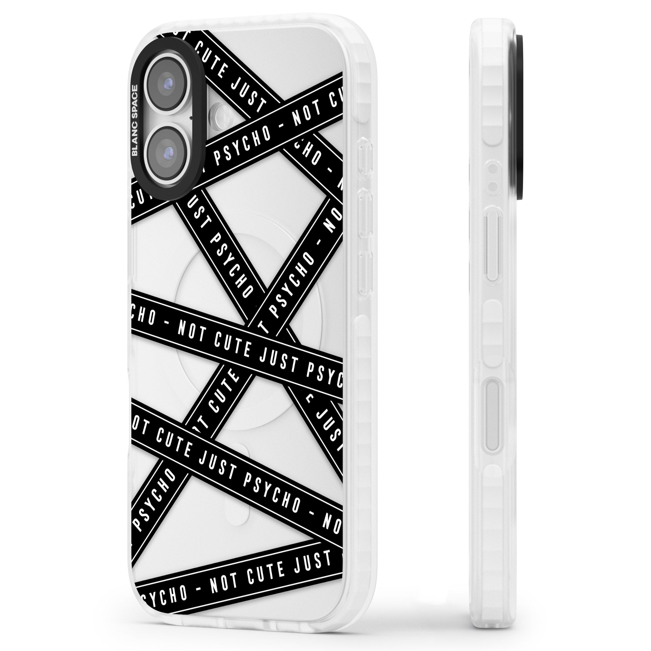 Not Cute Just Psycho iPhone 17 Impact Clear Phone Case Side Profile