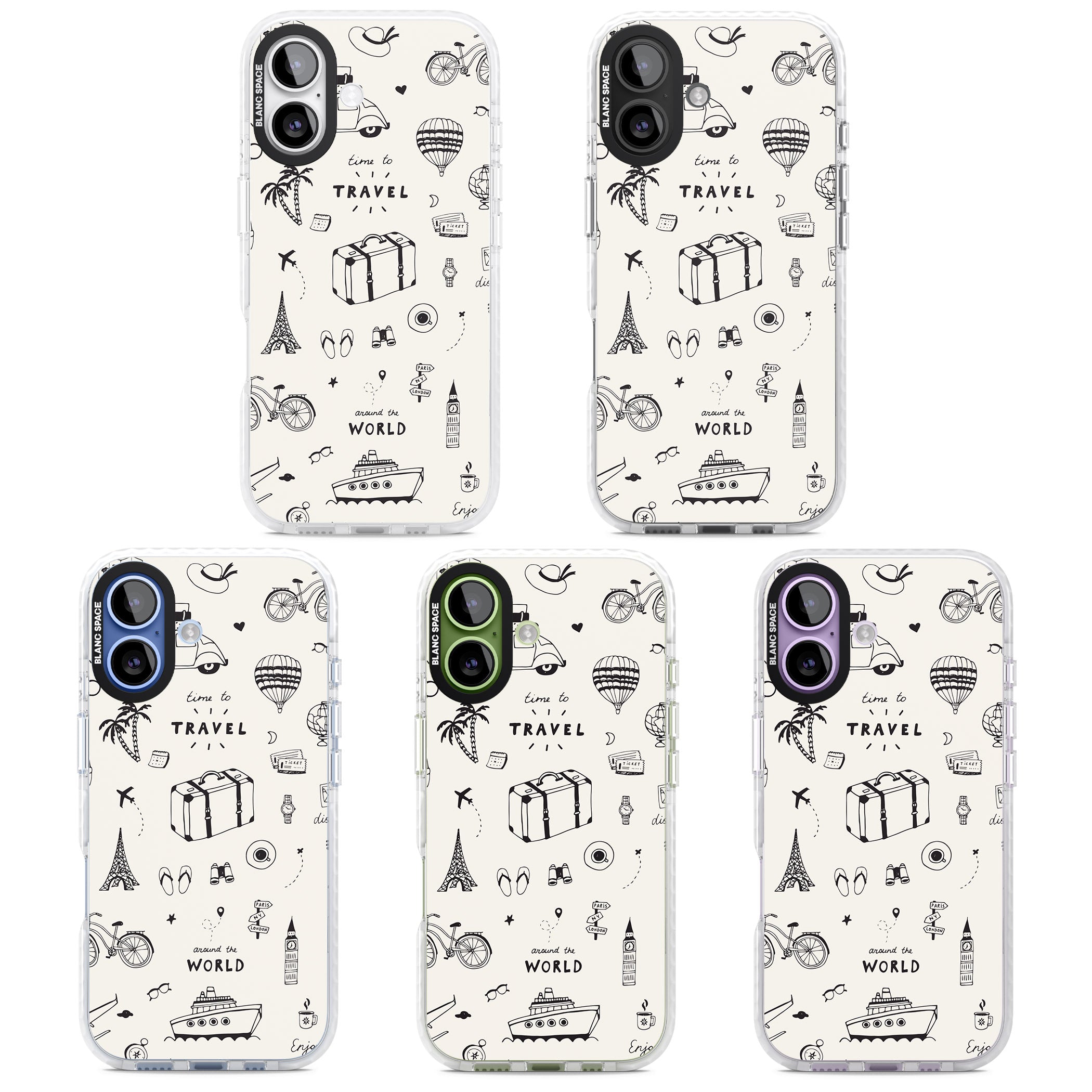 Cute Travel Pattern, White On iPhone 17 Impact Clear Phone Case APT Impact Protection