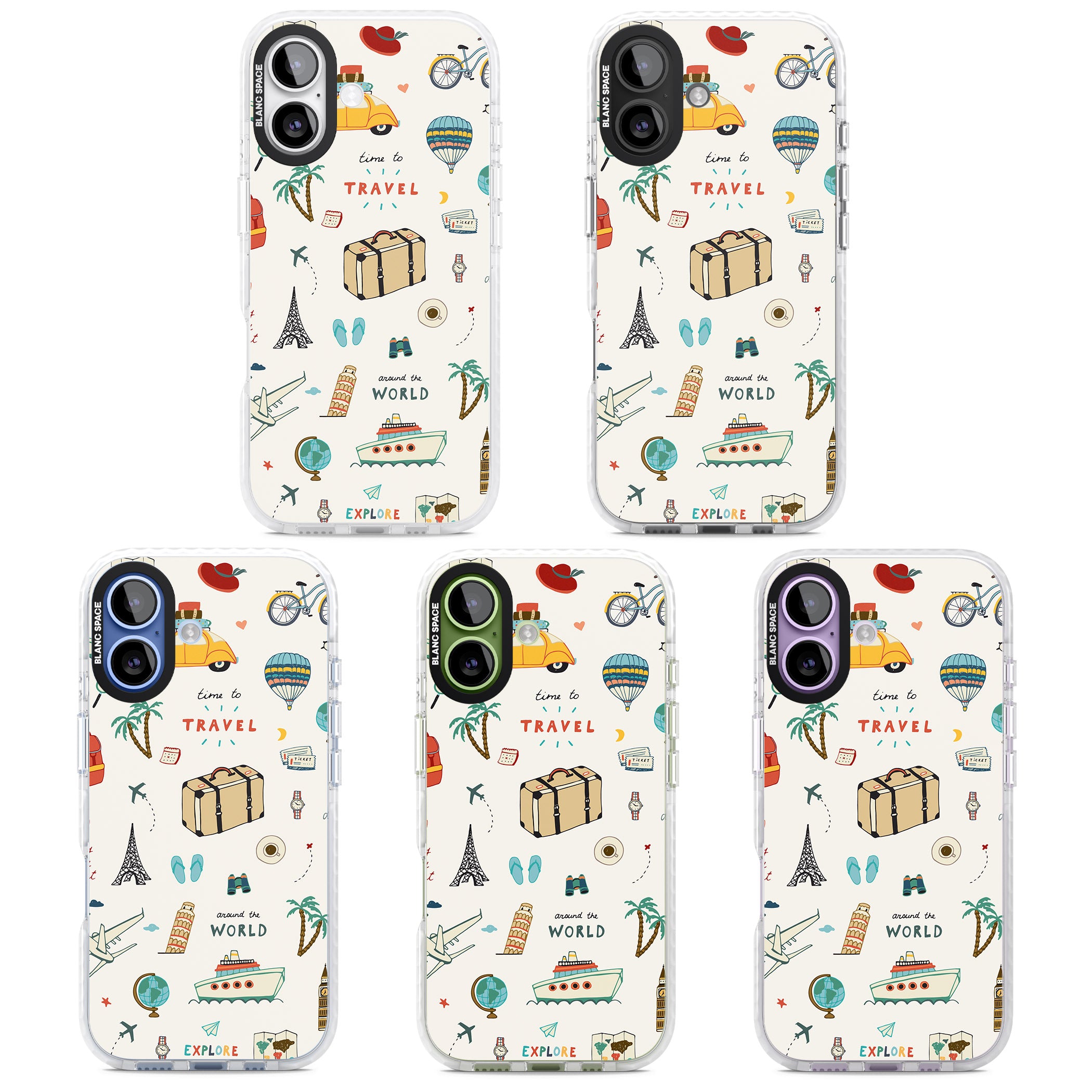 Cute Travel Pattern Cream iPhone 17 Impact Clear Phone Case APT Impact Protection