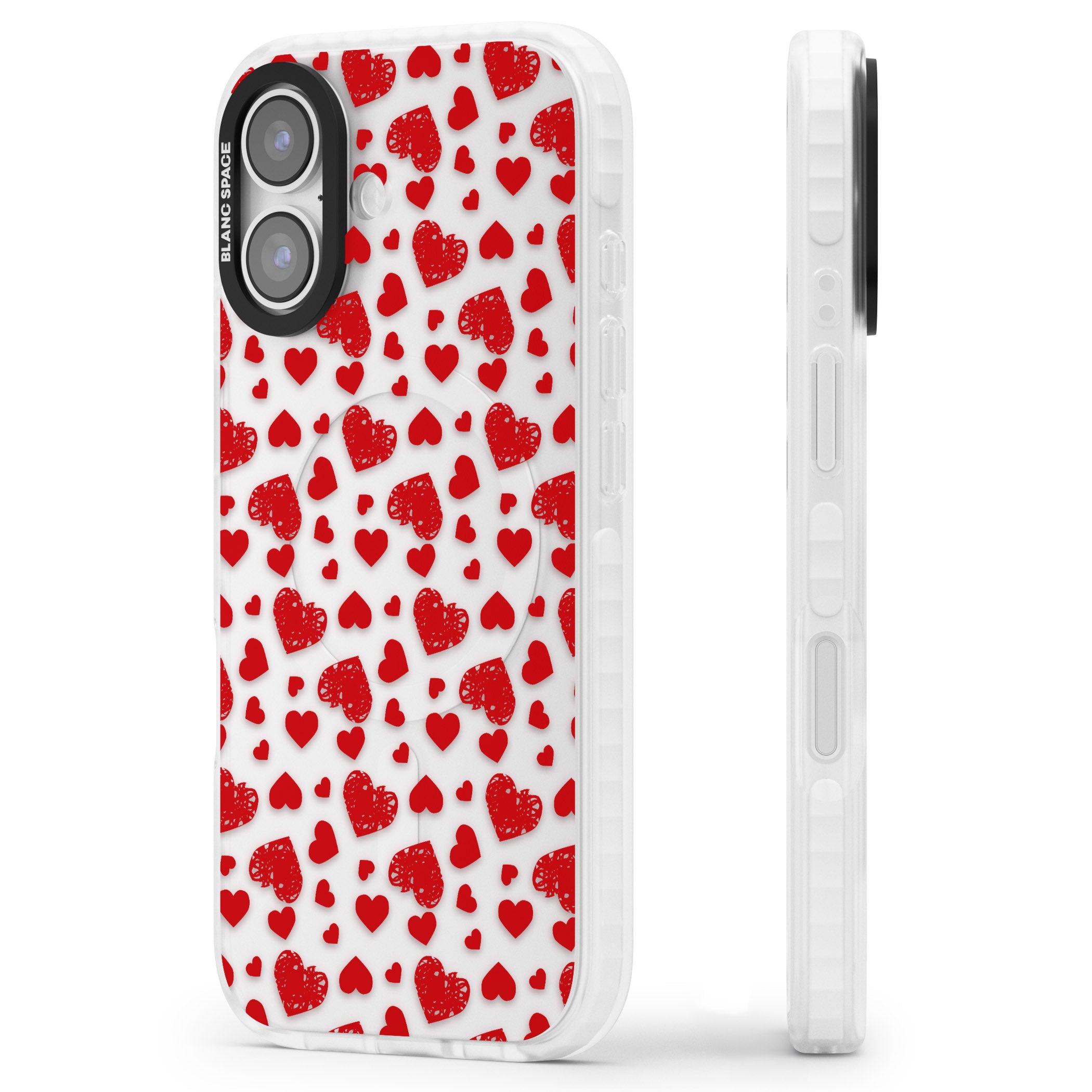 Red Heart Pattern Classic iPhone 17 Impact Clear Phone Case Side Profile