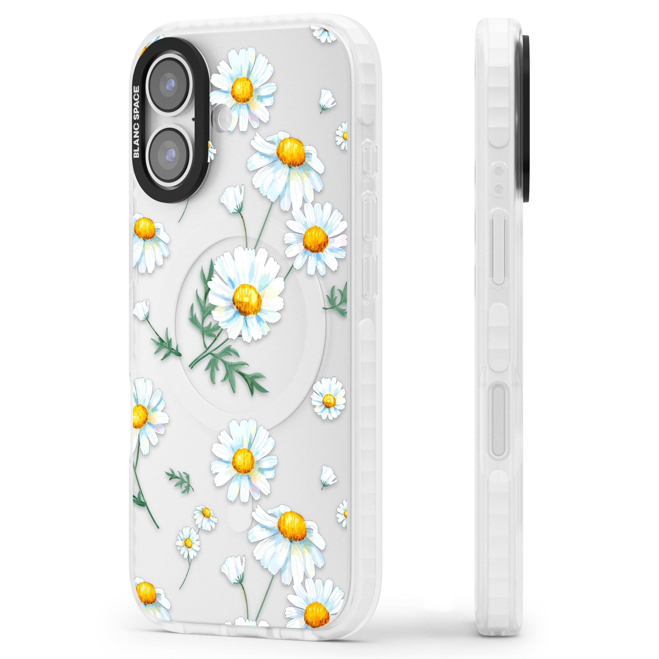 Vintage Painted Daisies iPhone 17 Impact Clear Phone Case Side Profile