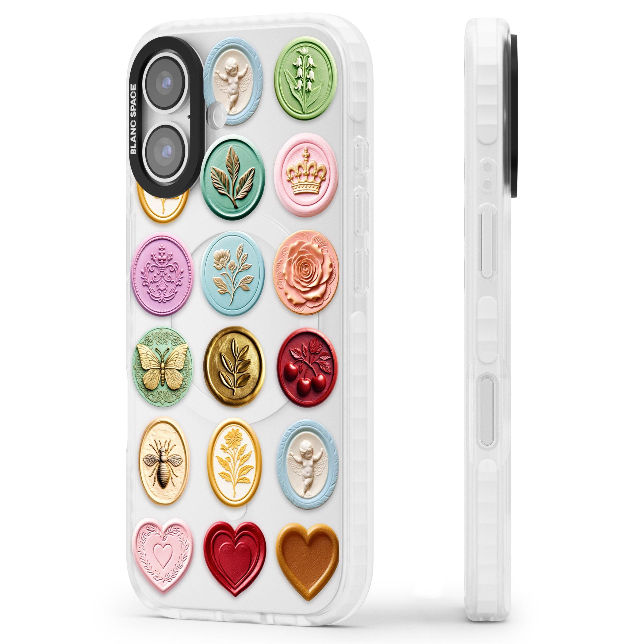 Vintage Wax Seal Pattern iPhone 17 Impact Clear Phone Case Side Profile