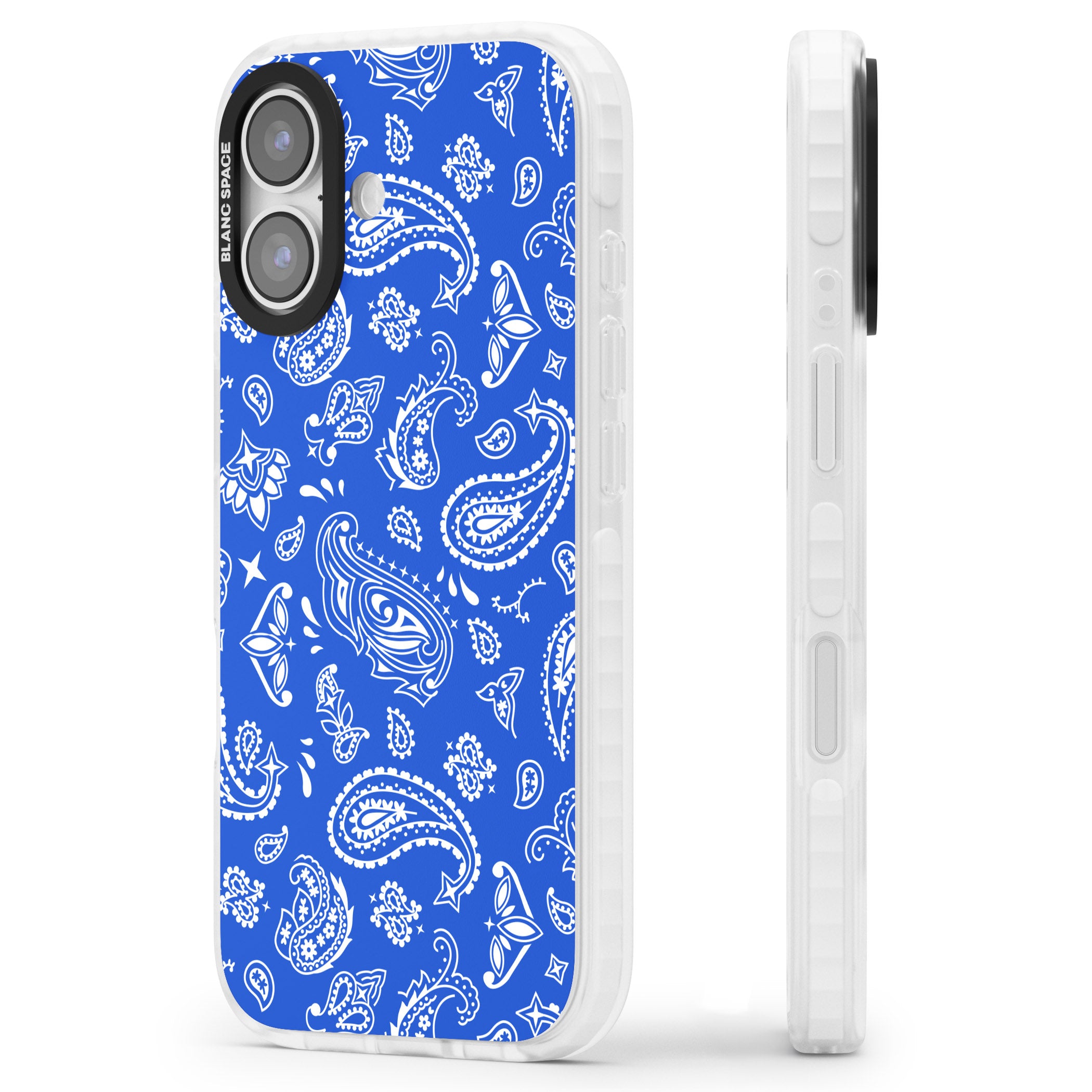 Blue Bandana iPhone 17 Impact Clear Phone Case Side Profile