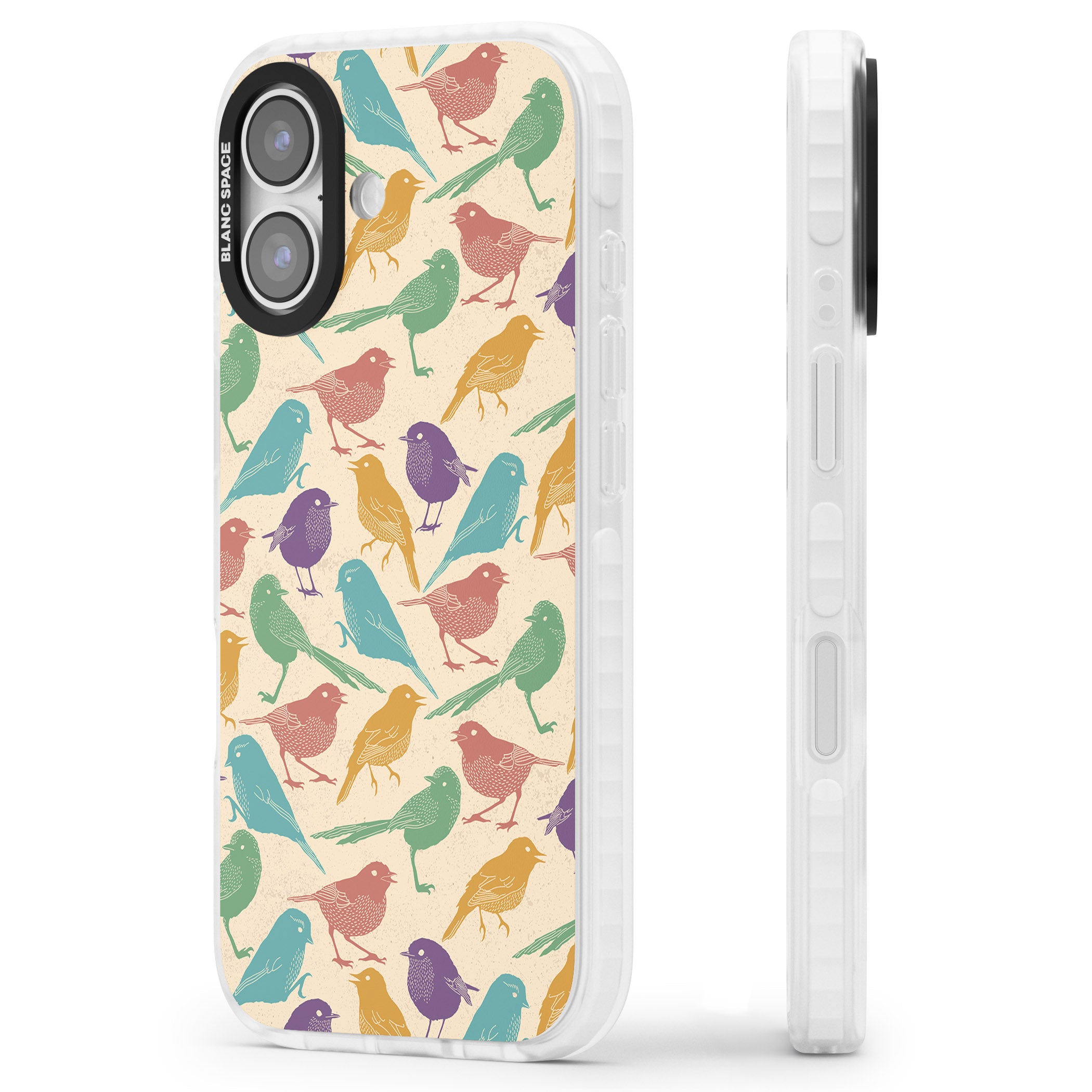 Colorful Feathered Friends iPhone 17 Impact Clear Phone Case Side Profile