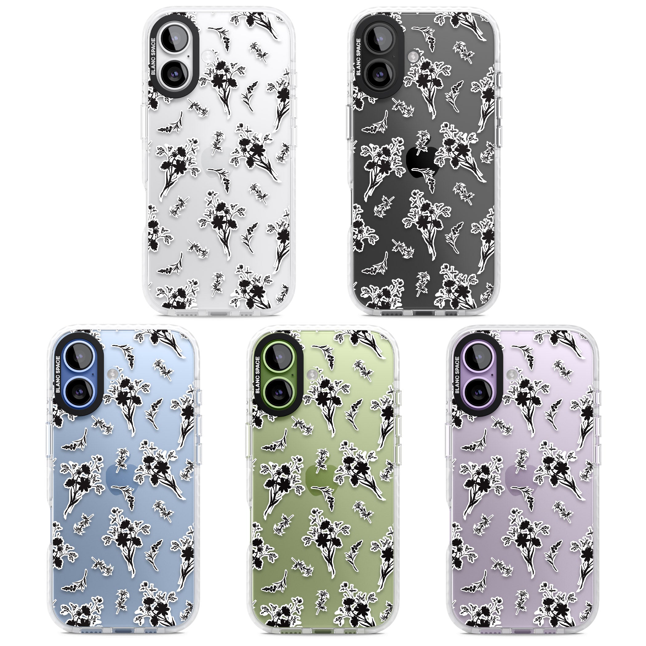 Black Sticker Wildflowers iPhone 17 Impact Clear Phone Case APT Impact Protection