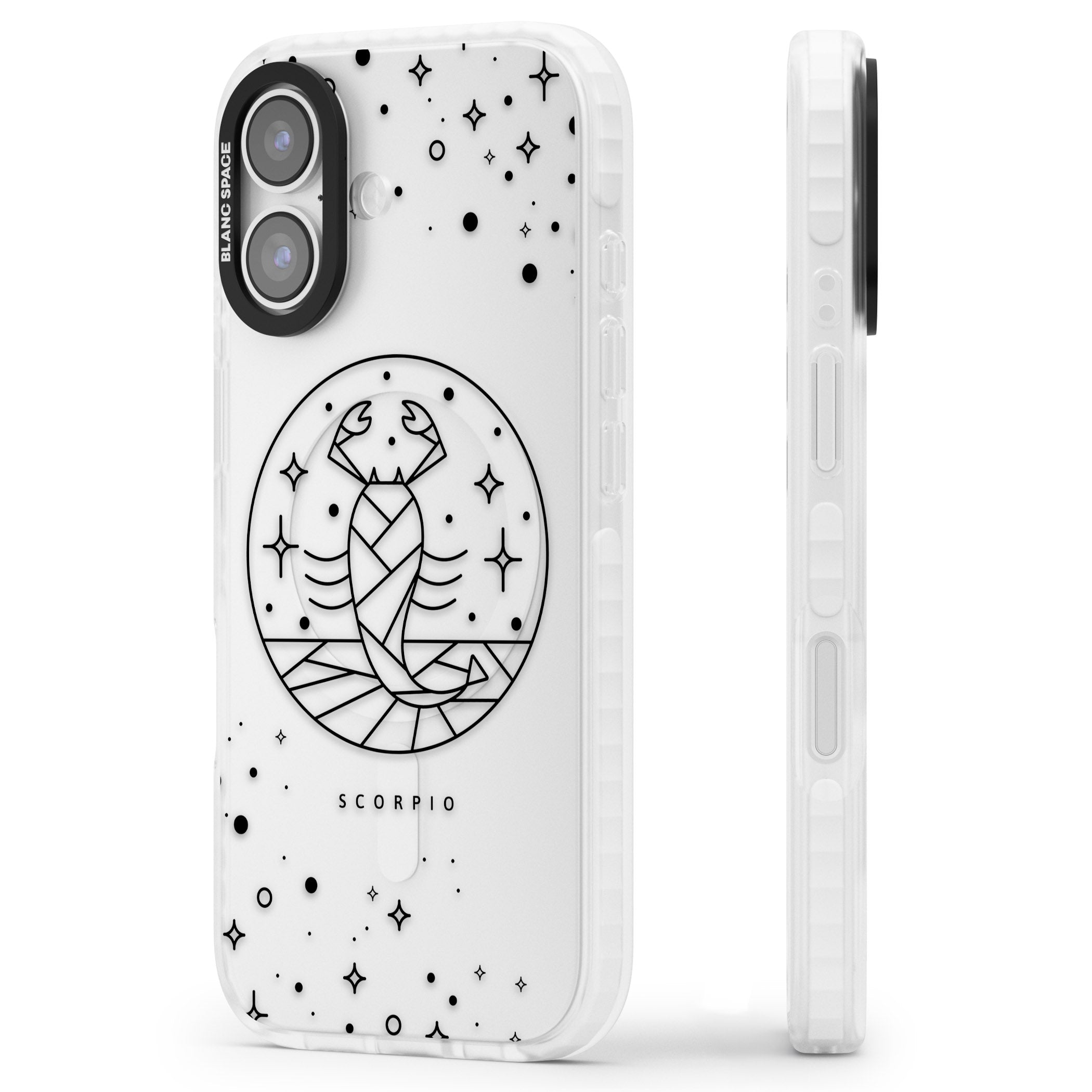 Scorpio Emblem Cosmic Design iPhone 17 Impact Clear Phone Case Side Profile