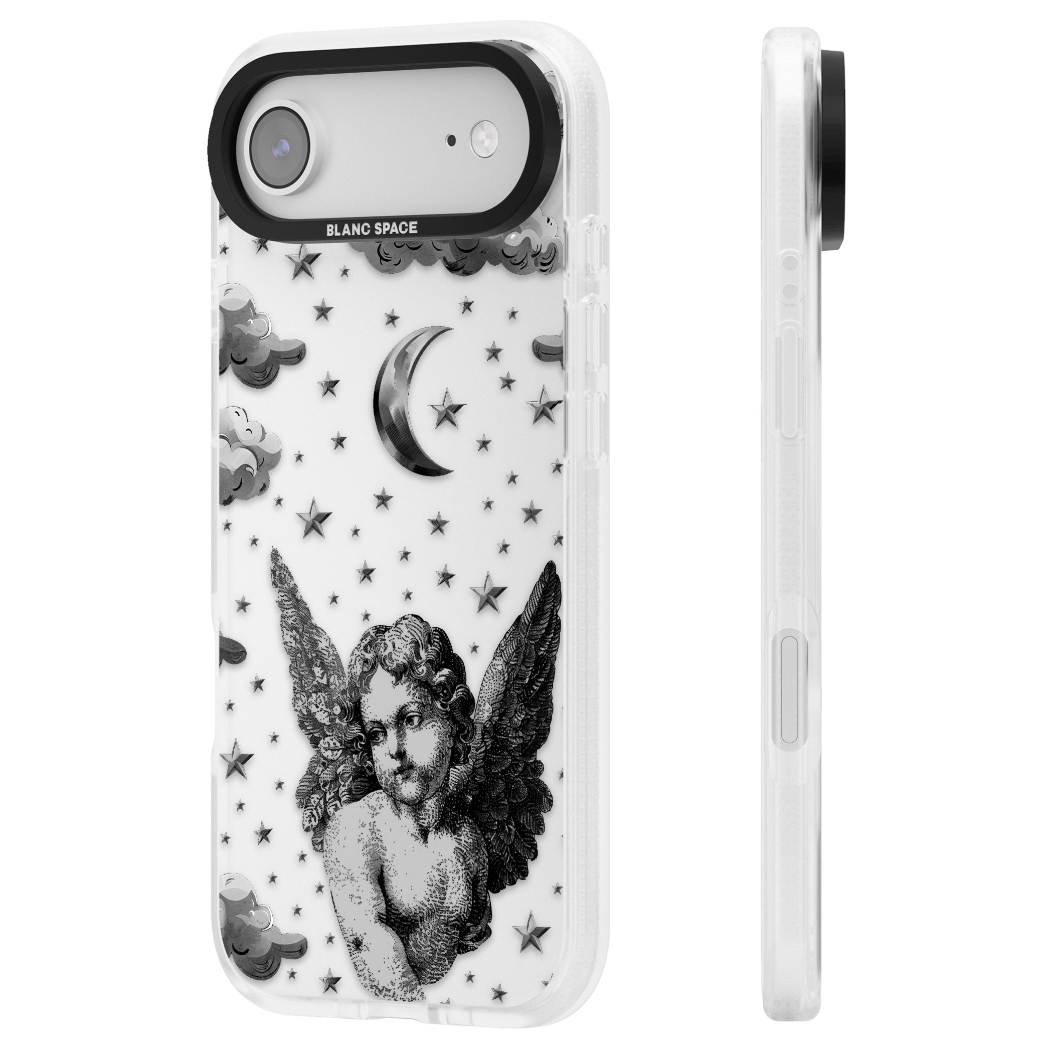 Celestial Cherub iPhone 17 Air Impact Air Clear Phone Case Side Profile