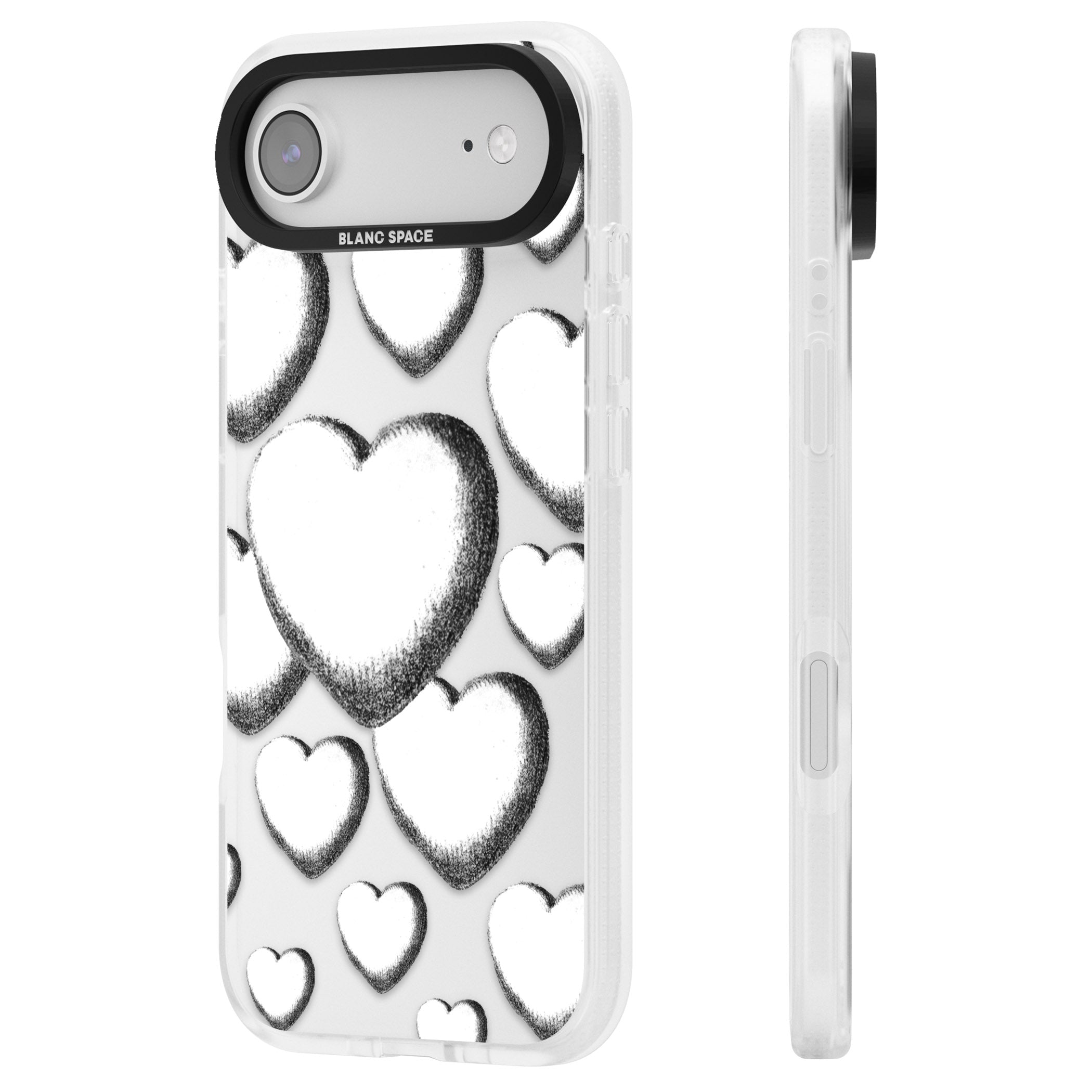 Hand Drawn Hearts iPhone 17 Air Impact Air Clear Phone Case Side Profile