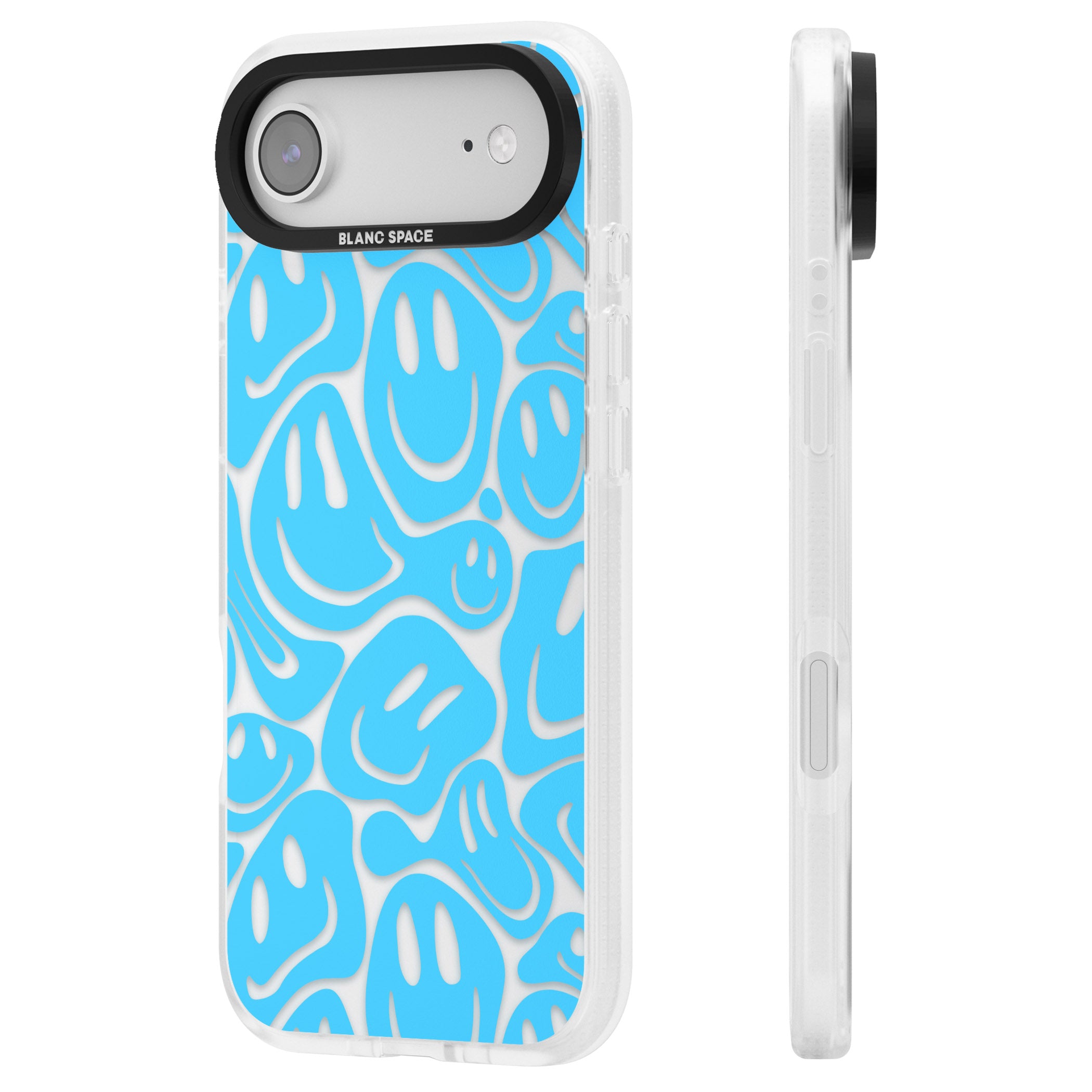 Blue Acid Faces iPhone 17 Air Impact Air Clear Phone Case Side Profile