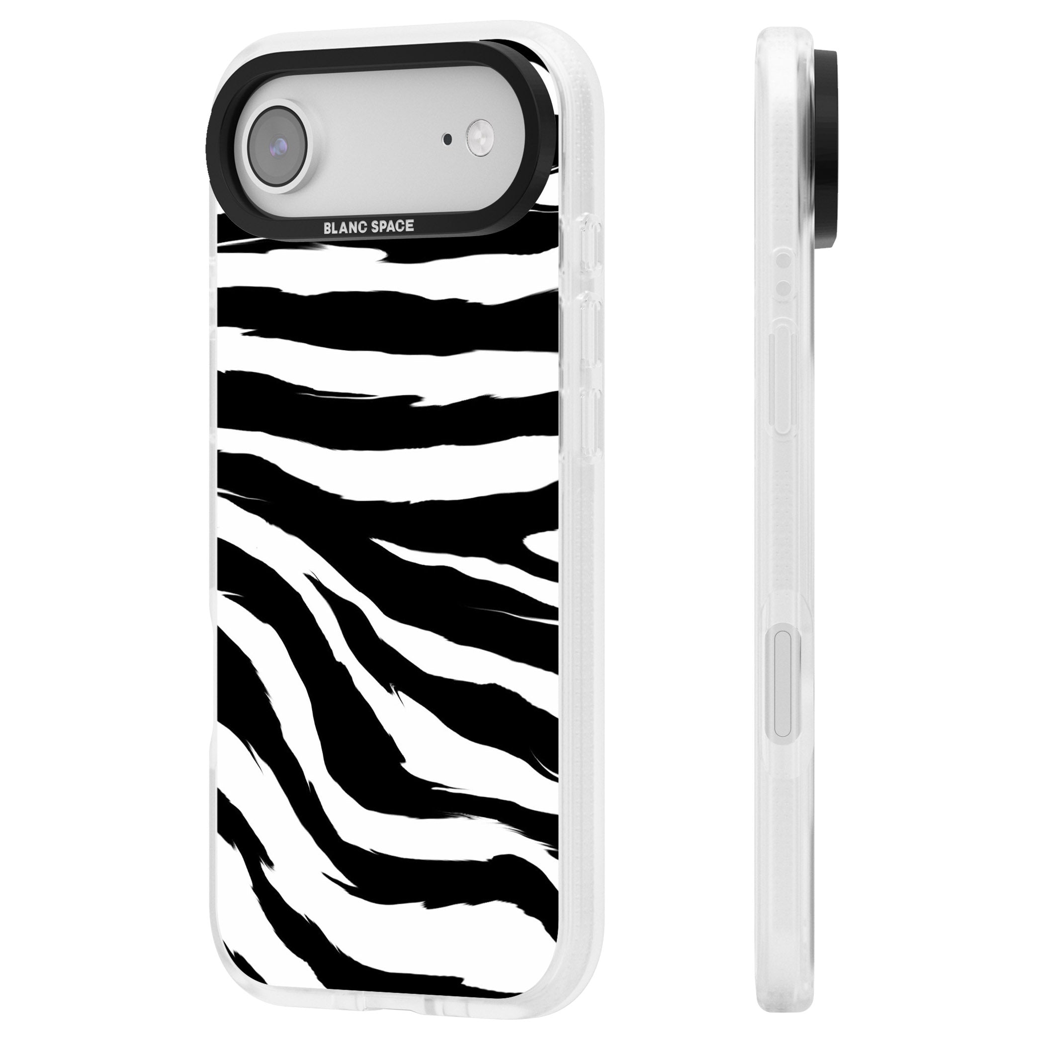 Black Zebra Print iPhone 17 Air Impact Air Clear Phone Case Side Profile
