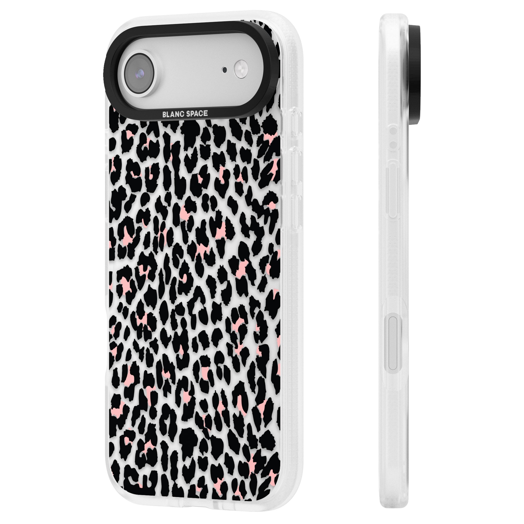 Pink Leopard Print iPhone 17 Air Impact Air Clear Phone Case Side Profile