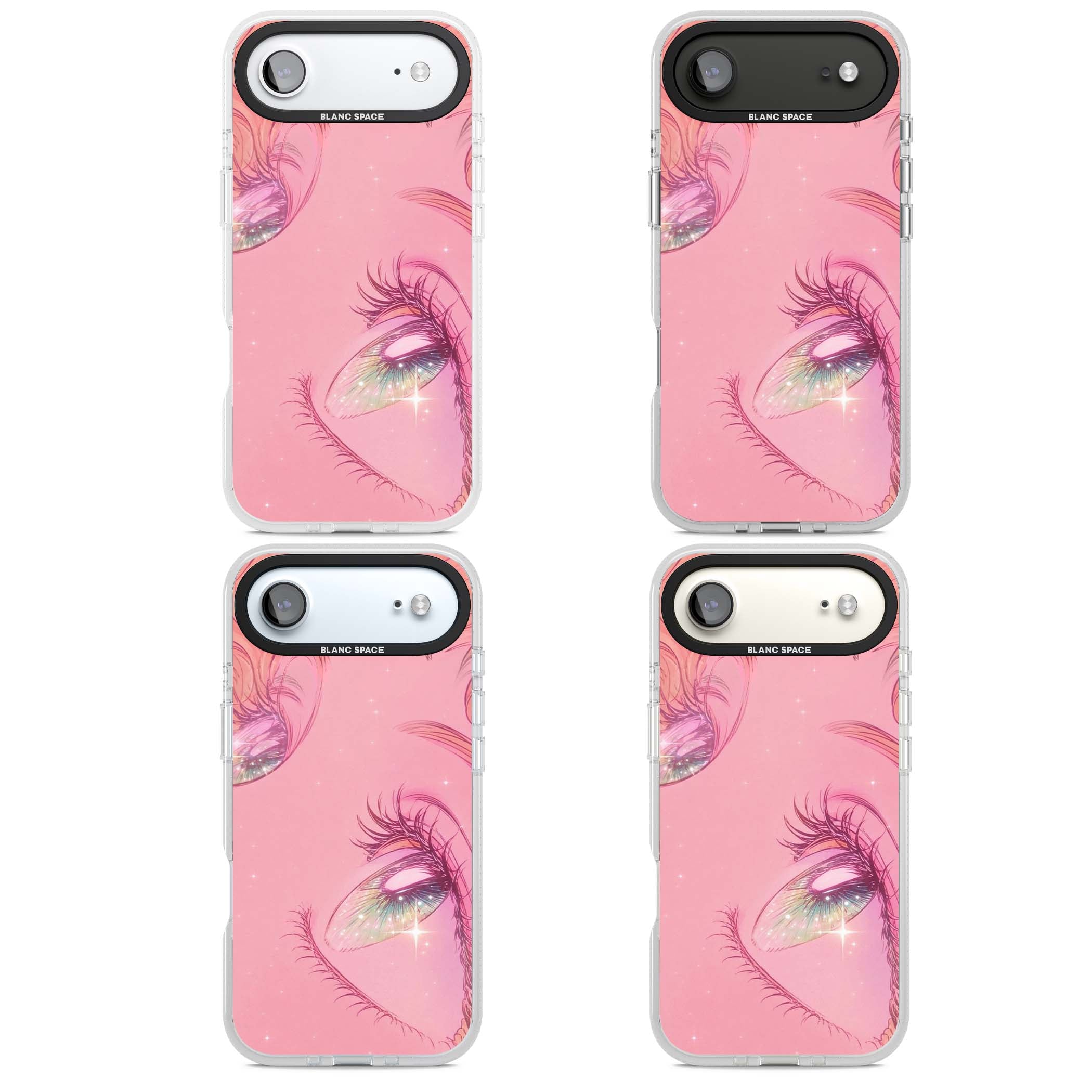 Pink Ethereal Gaze anime iPhone case featuring sparkling manga eyes, coral lashes and dreamy peach sky | Clear Case Impact Air case for iPhone Air