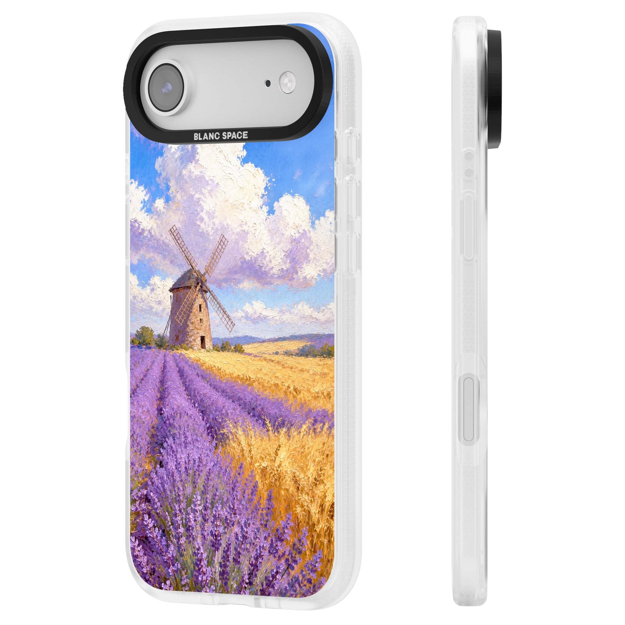 Lavender Mill cottagecore iPhone case featuring a French windmill, lavender field and golden wheat oil painting | Clear Case Impact Air case for iPhone Air