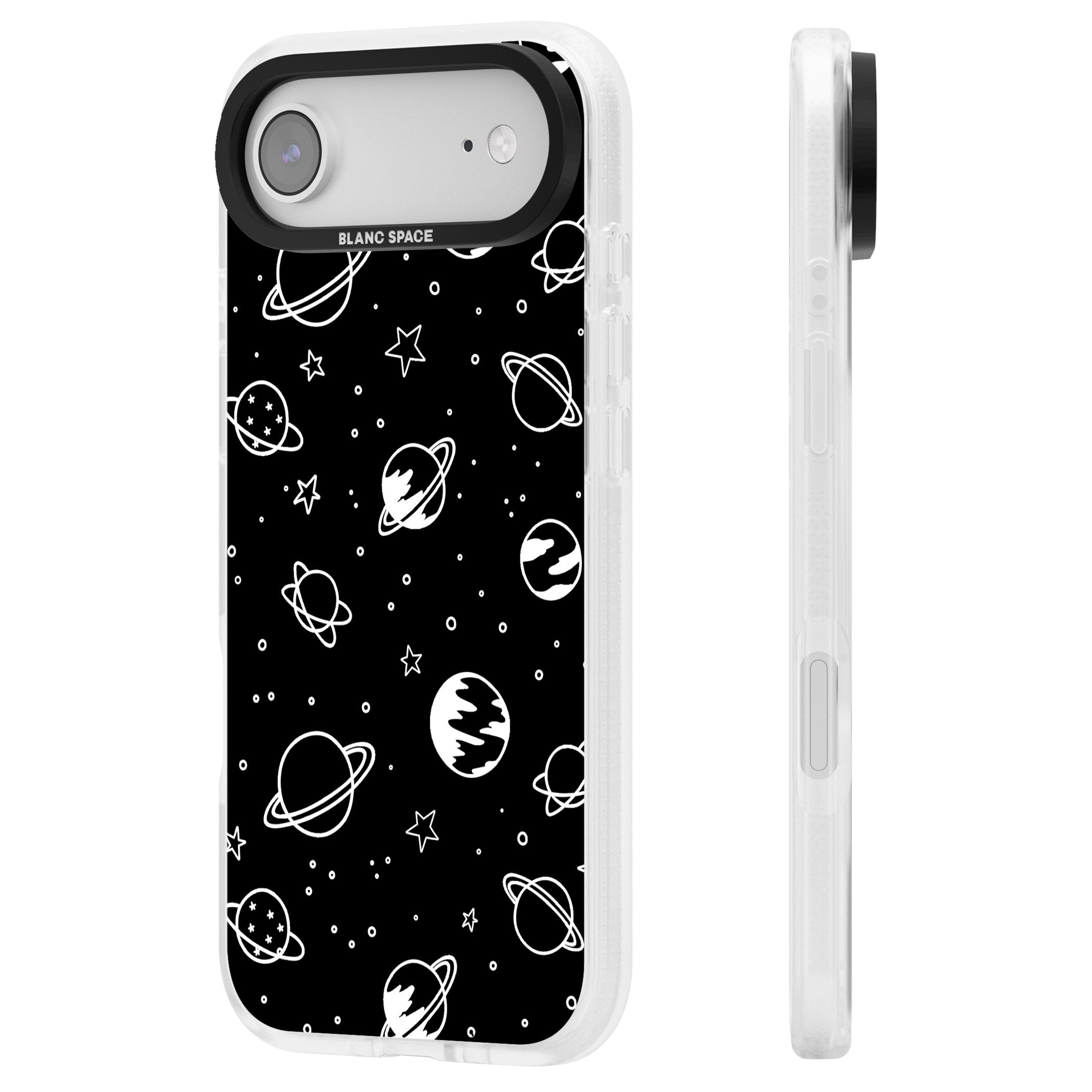 Cosmic Sketch White Black iPhone 17 Air Impact Air Clear Phone Case Side Profile