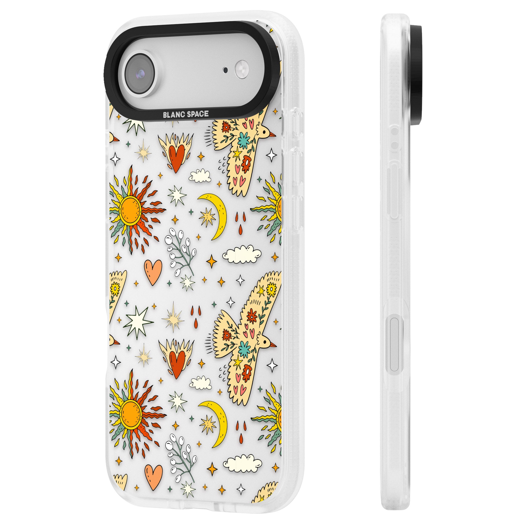 Boho Celestial Floral Bird Sun iPhone 17 Air Impact Air Clear Phone Case Side Profile