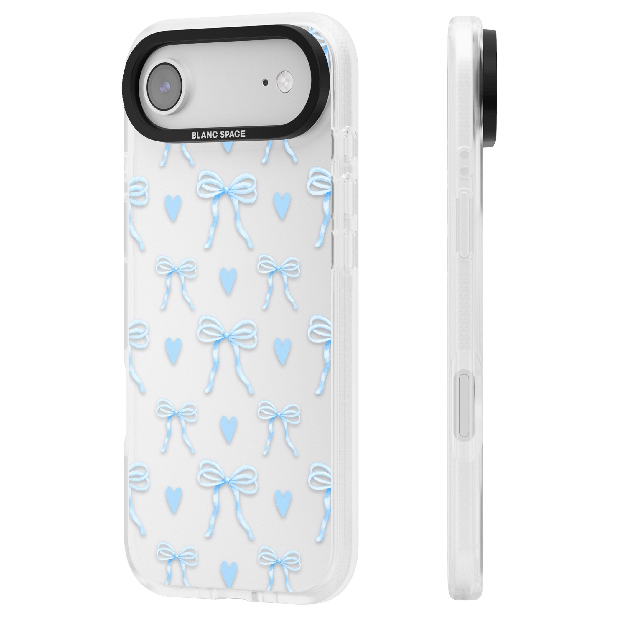 Blue Bows & Hearts iPhone 17 Air Impact Air Clear Phone Case Side Profile