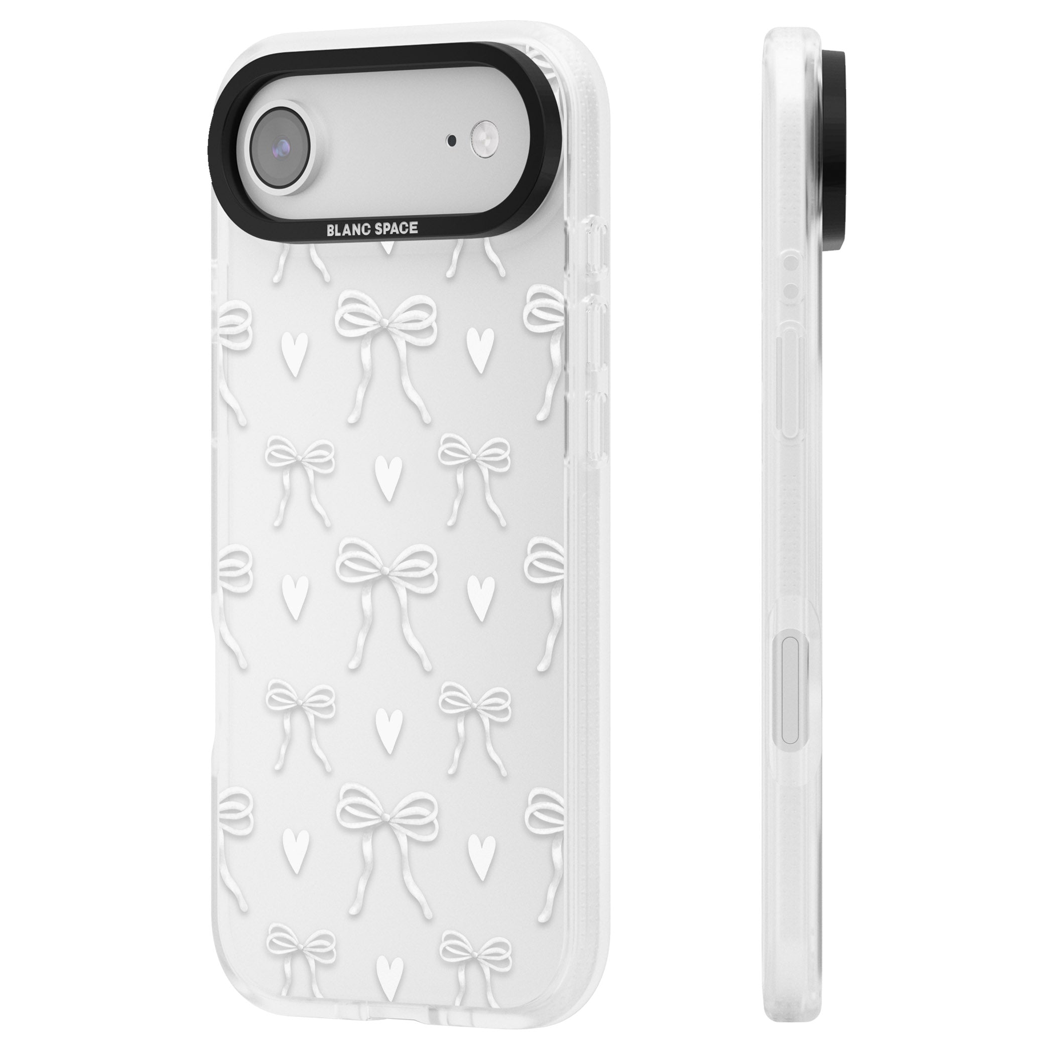 White Bows & Hearts iPhone 17 Air Impact Air Clear Phone Case Side Profile